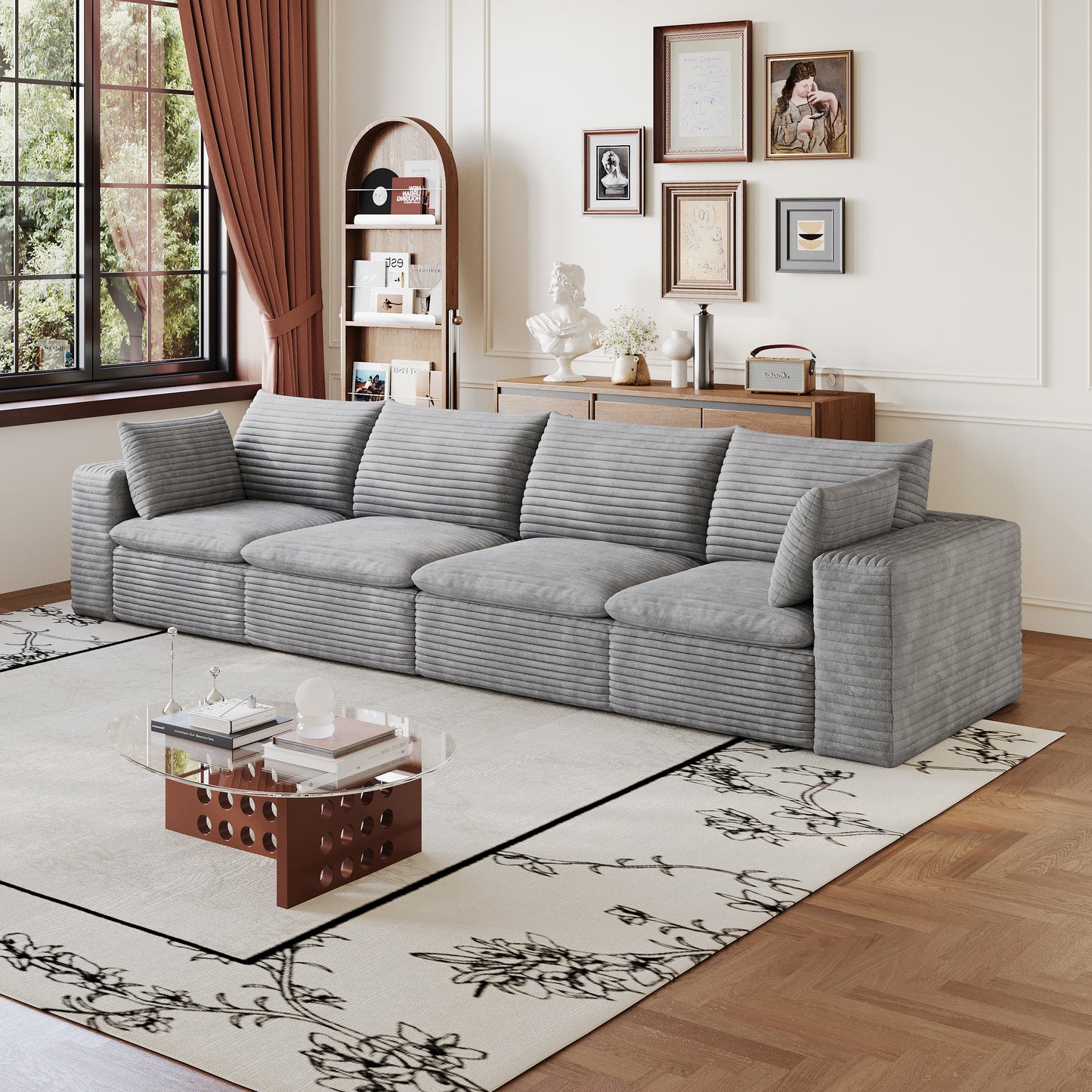 Corduroy Compression Sectional — 2/3/4/5-Seat — Grey / 4-Seat