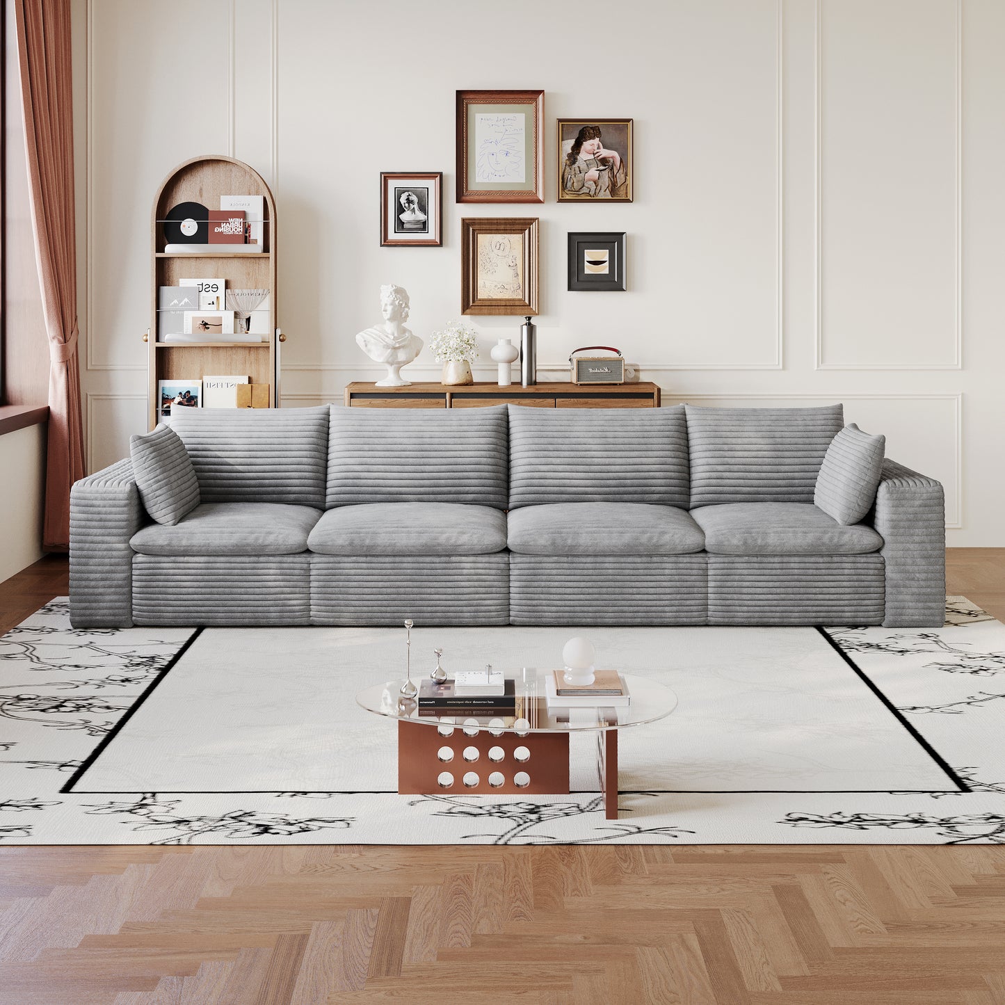 Corduroy Compression Sectional — 2/3/4/5-Seat — Grey / 4-Seat