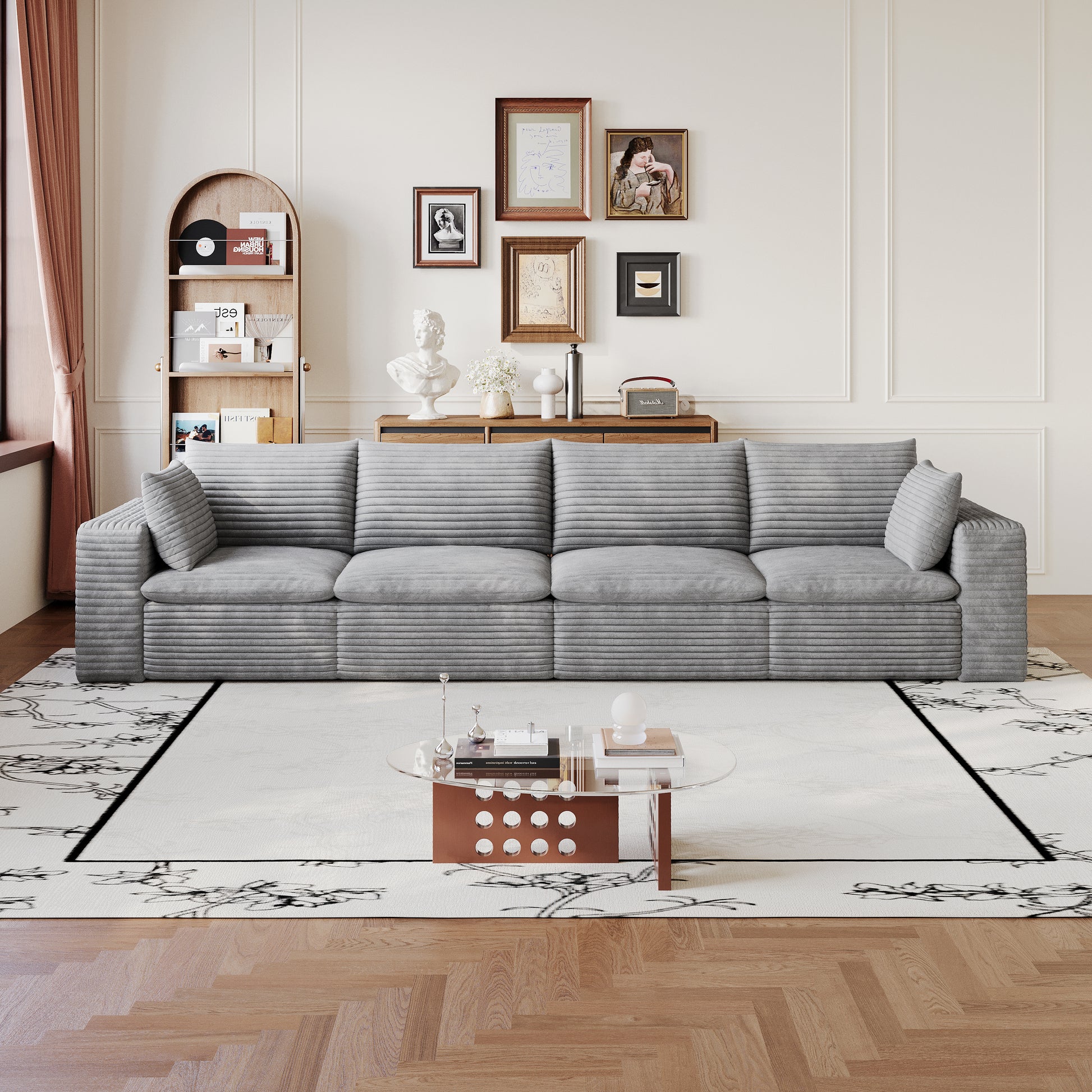 Corduroy Compression Sectional — 2/3/4/5-Seat — Grey / 4-Seat