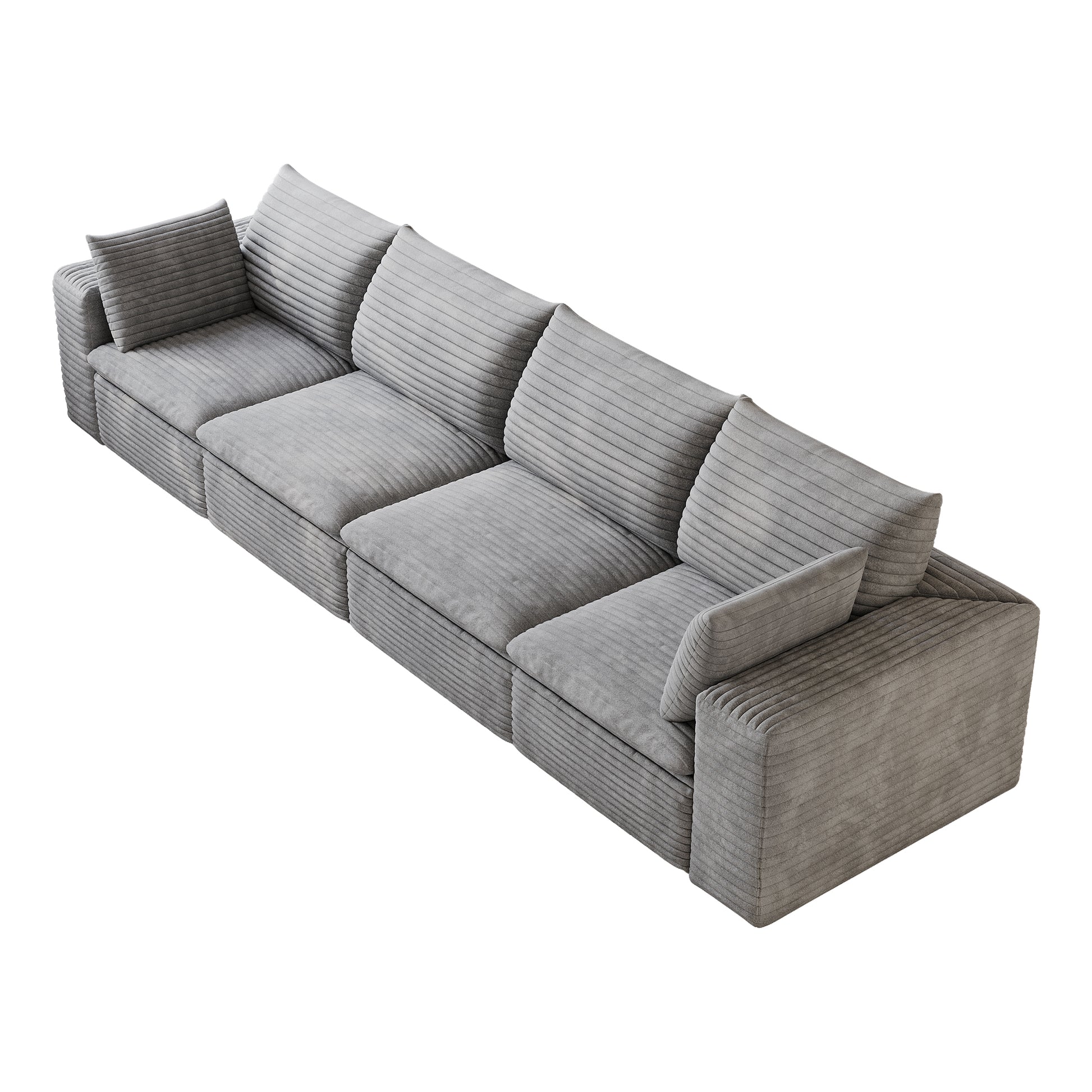 Corduroy Compression Sectional — 2/3/4/5-Seat — Grey / 4-Seat