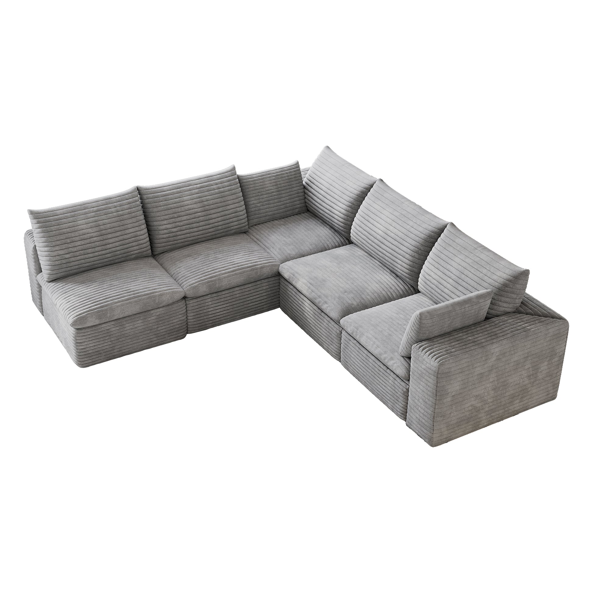 Corduroy Compression Sectional — 2/3/4/5-Seat — Grey / 5-Seat V-Shape