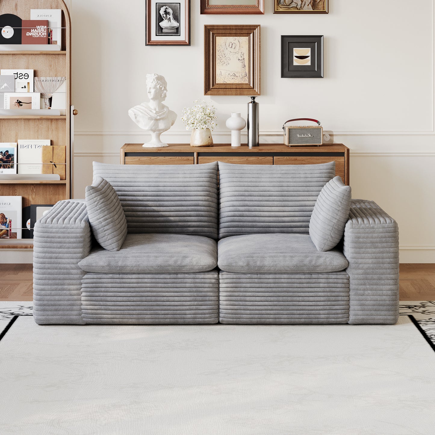 Corduroy Compression Sectional — 2/3/4/5-Seat — Grey / Loveseat