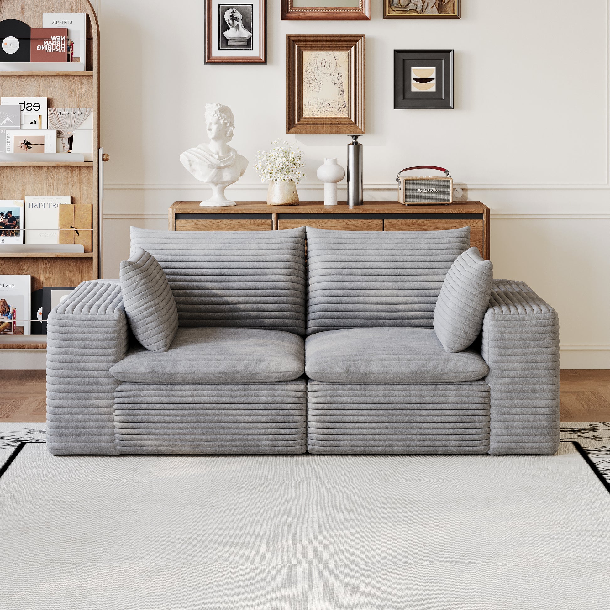 Corduroy Compression Sectional — 2/3/4/5-Seat — Grey / Loveseat