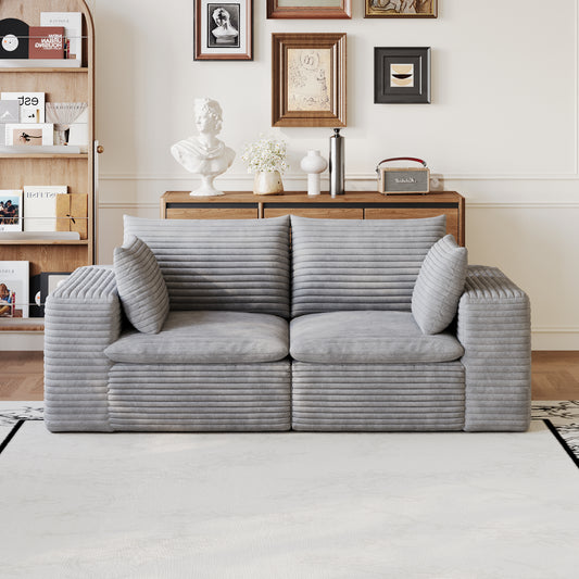 Corduroy Compression Sectional — 2/3/4/5-Seat — Grey / Loveseat