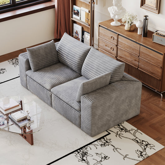 Corduroy Compression Sectional — 2/3/4/5-Seat — Grey / Loveseat