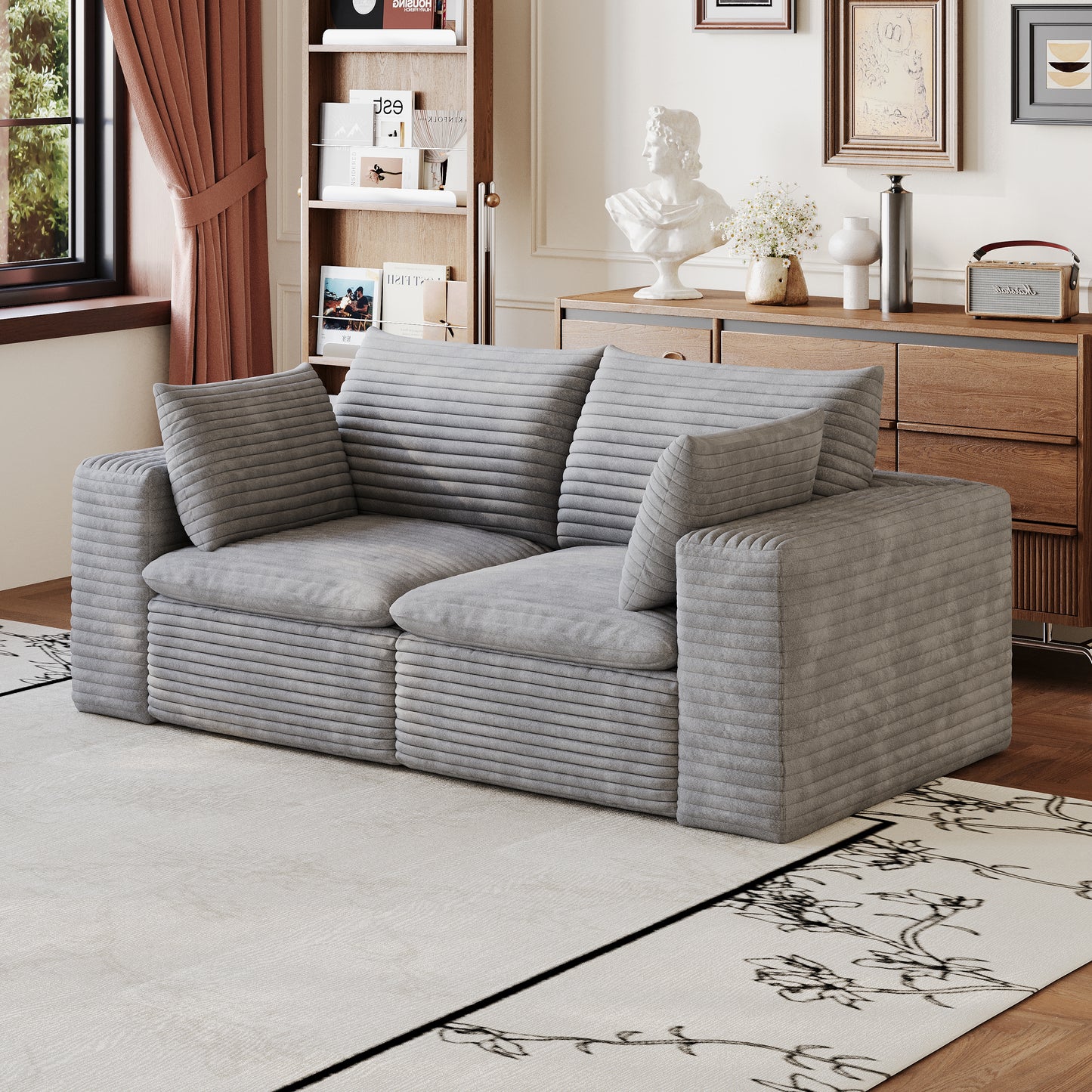Corduroy Compression Sectional — 2/3/4/5-Seat — Grey / Loveseat