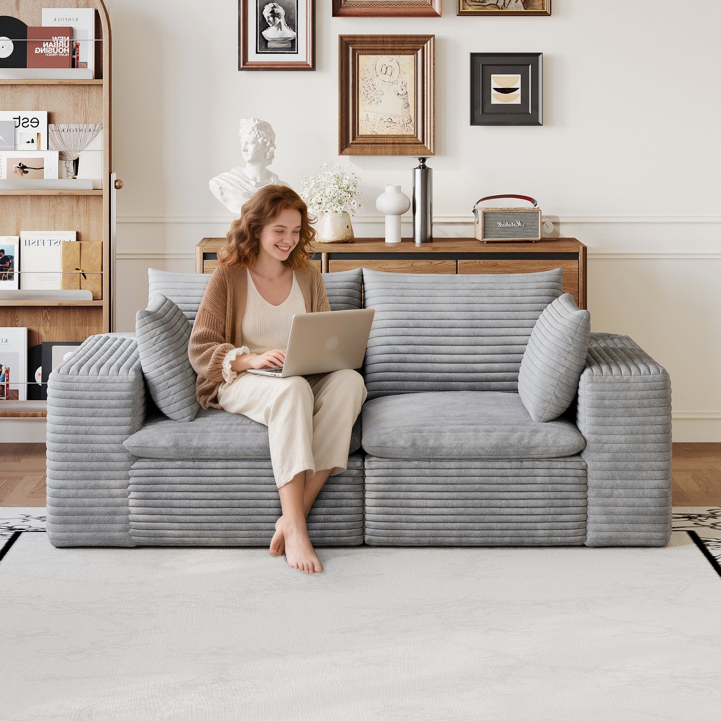Corduroy Compression Sectional — 2/3/4/5-Seat — Grey / Loveseat