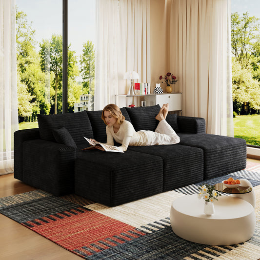 Corduroy Spring-Core Compression Sectional — 95"W — Black