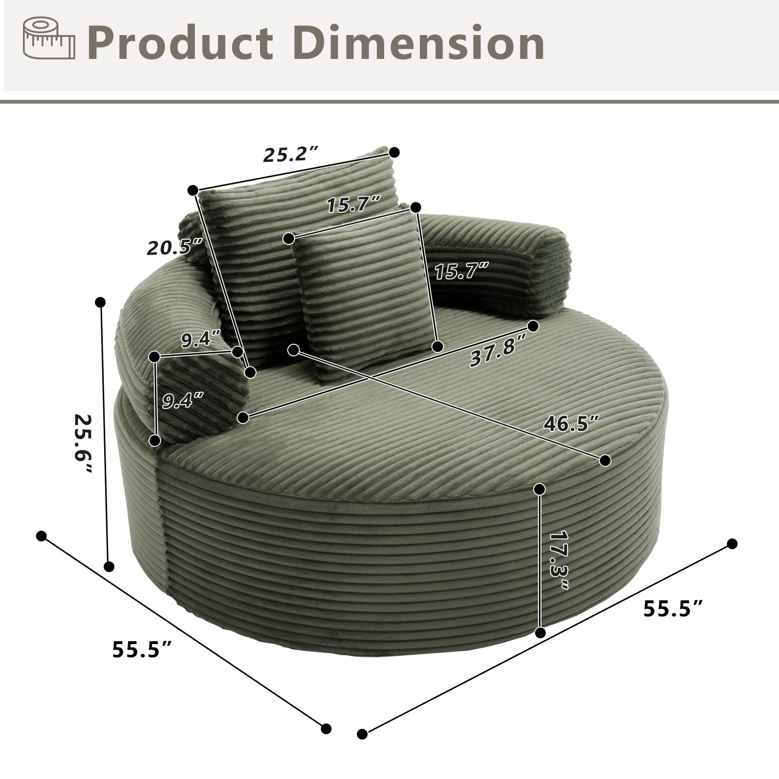 Velvet Spring-Core Compression Accent Chair — 1-Seat, 56"W — Green