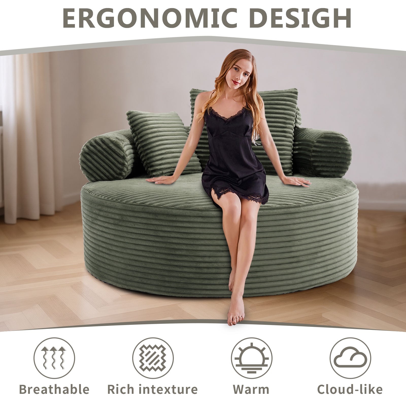 Velvet Spring-Core Compression Accent Chair — 1-Seat, 56"W — Green