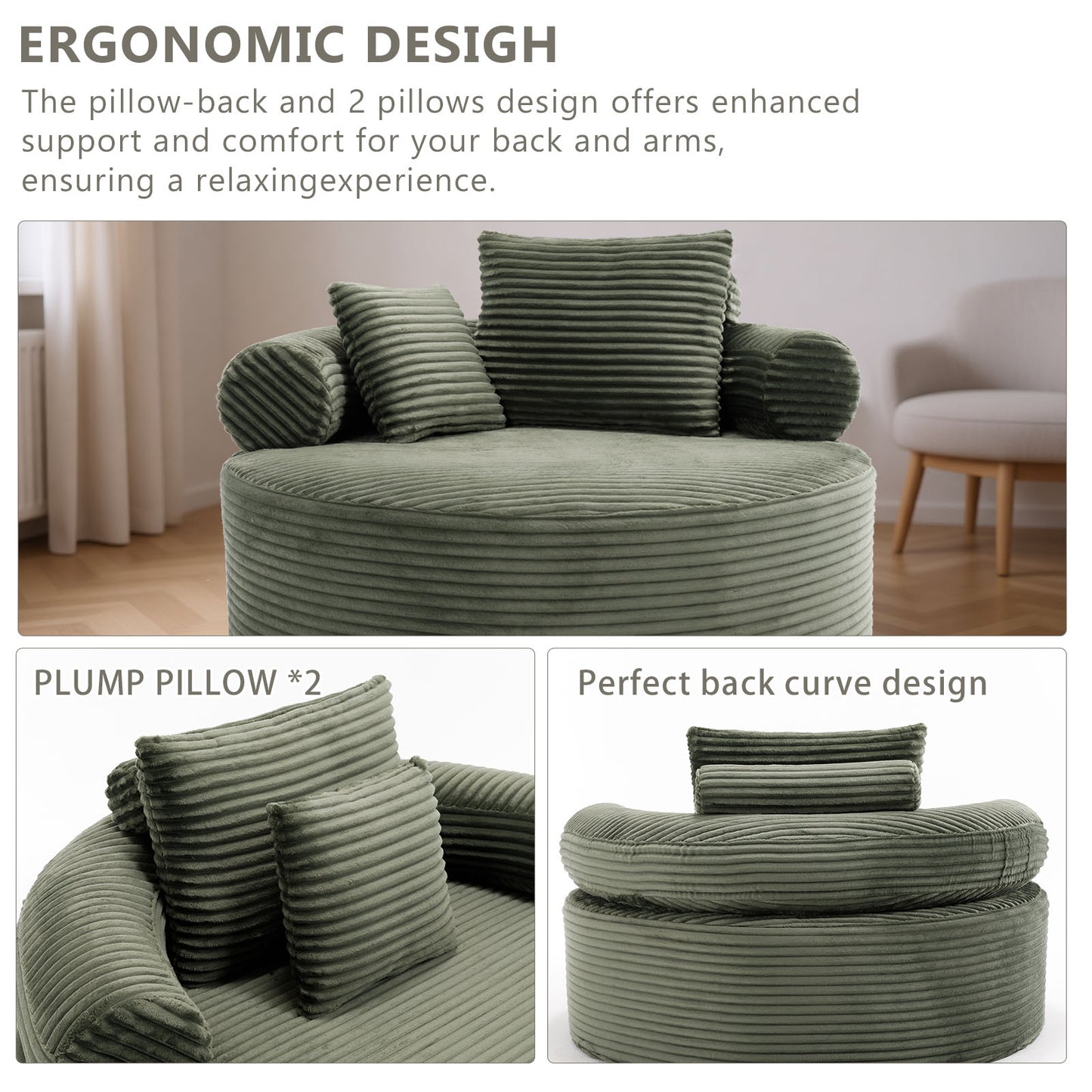 Velvet Spring-Core Compression Accent Chair — 1-Seat, 56"W — Green