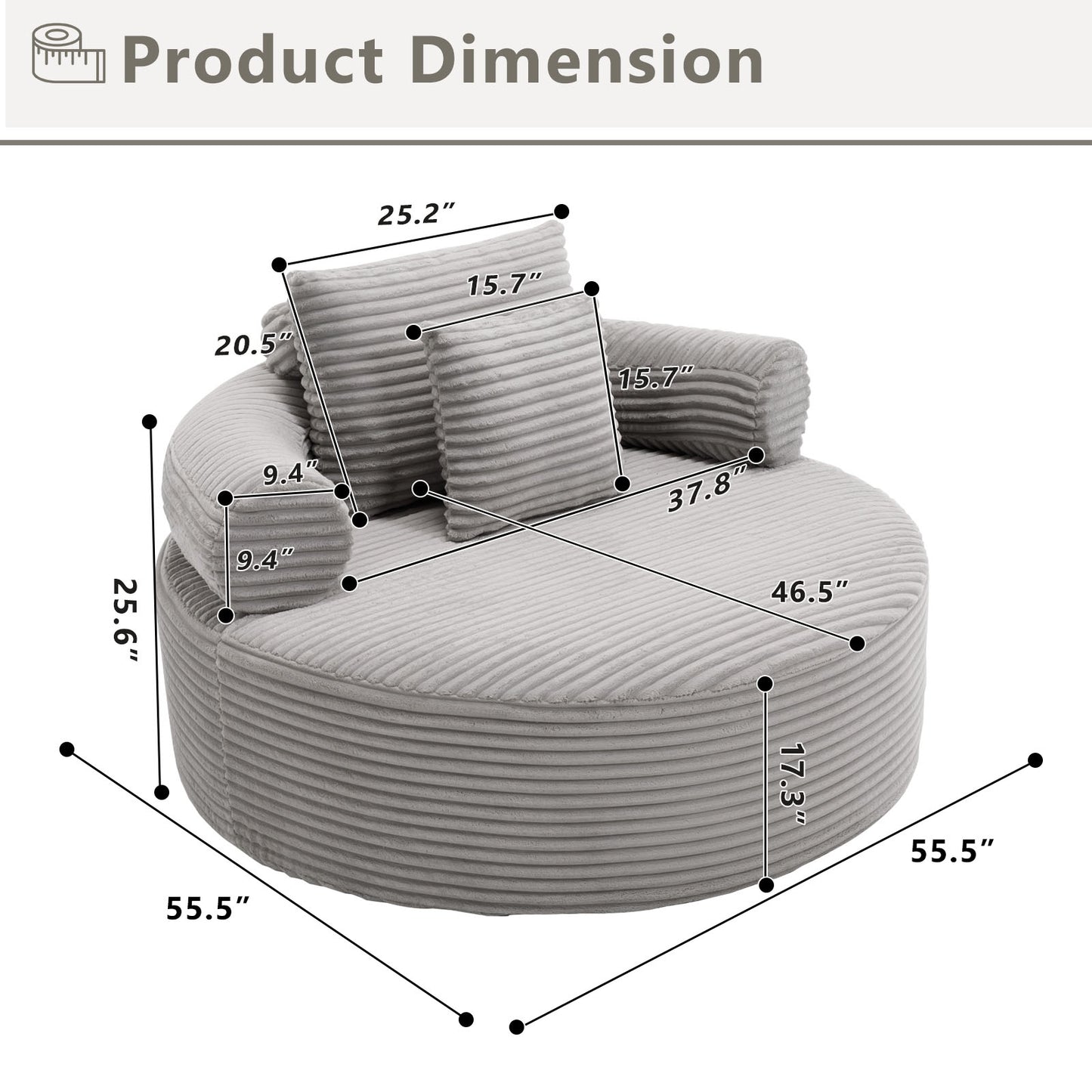 Velvet Spring-Core Compression Accent Chair — 1-Seat, 56"W — Grey