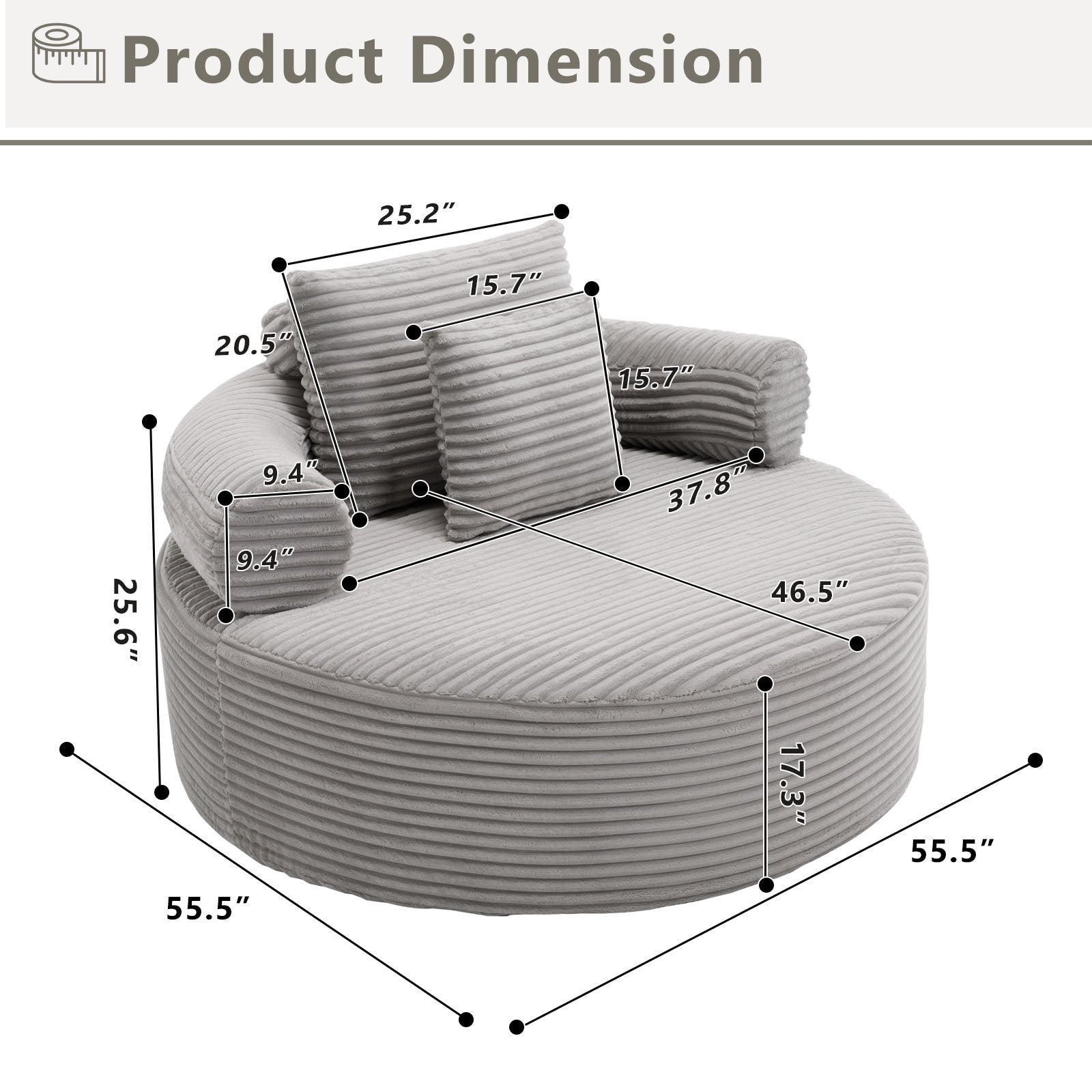 Velvet Spring-Core Compression Accent Chair — 1-Seat, 56"W — Grey