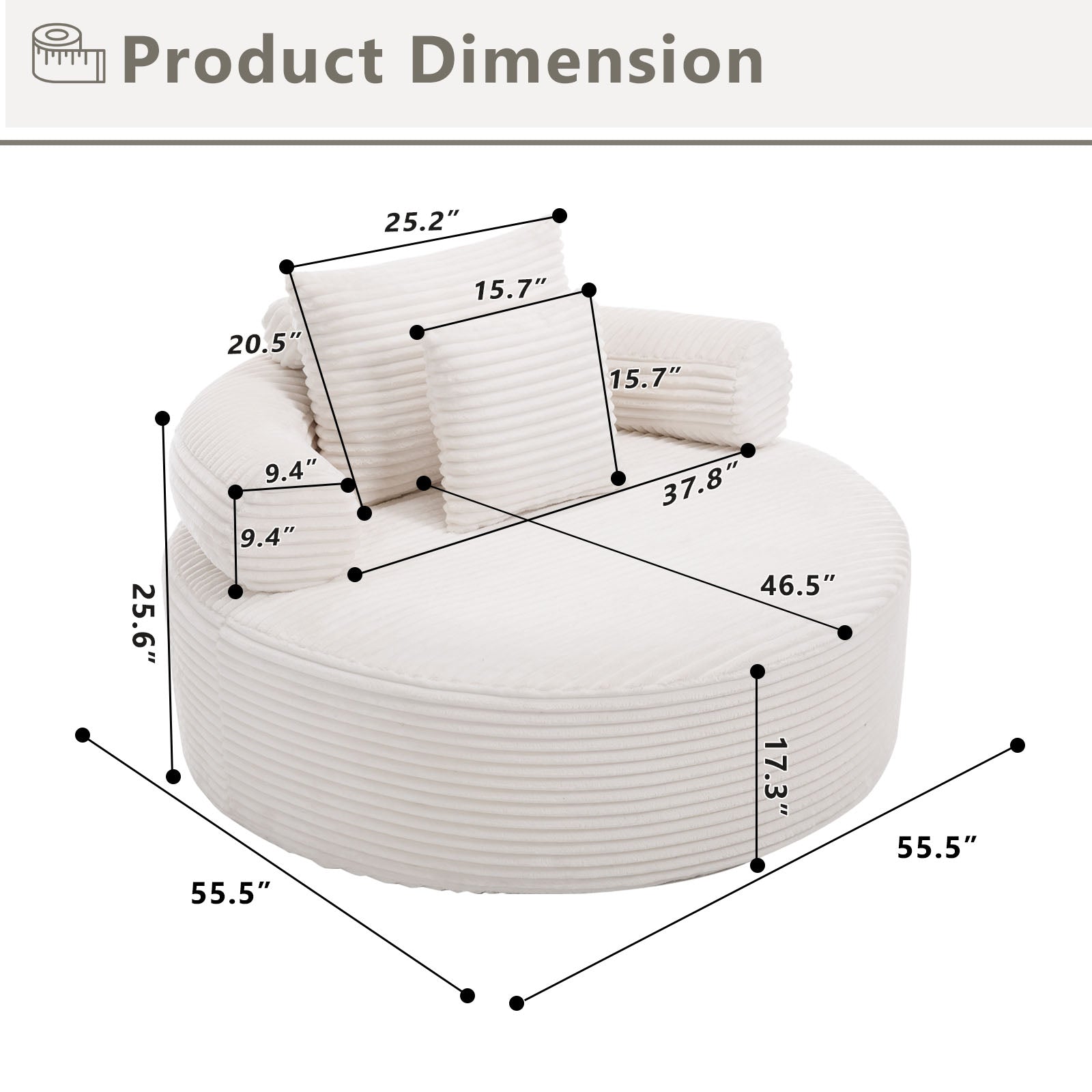 Velvet Spring-Core Compression Accent Chair — 1-Seat, 56"W — White