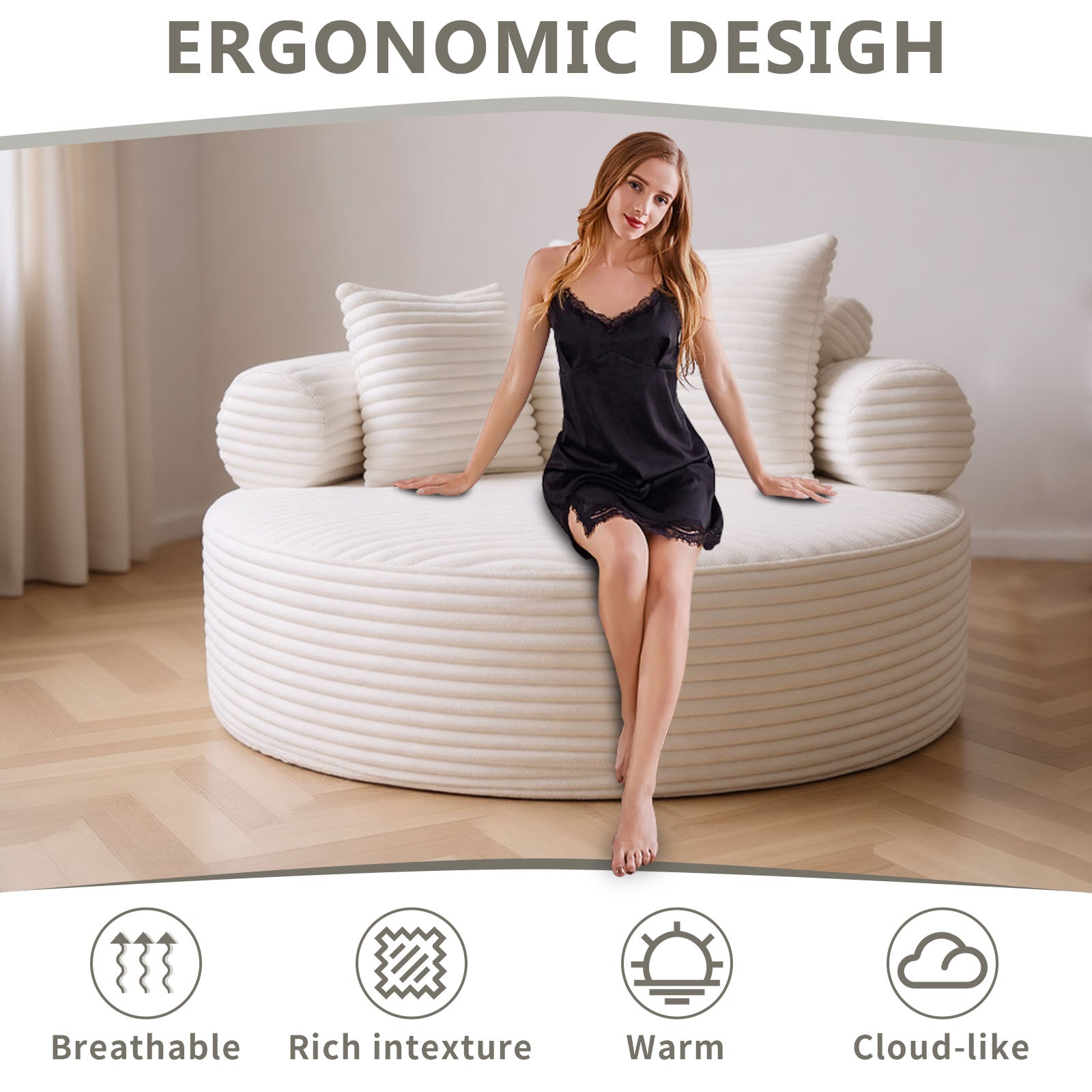 Velvet Spring-Core Compression Accent Chair — 1-Seat, 56"W — White