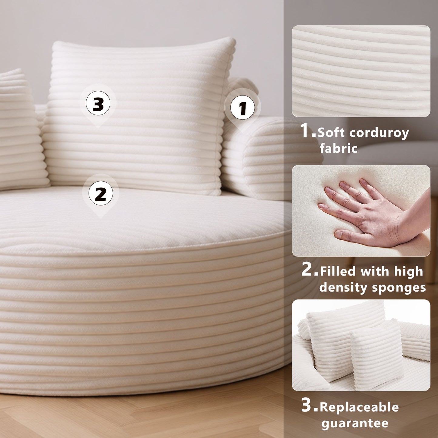 Velvet Spring-Core Compression Accent Chair — 1-Seat, 56"W — White
