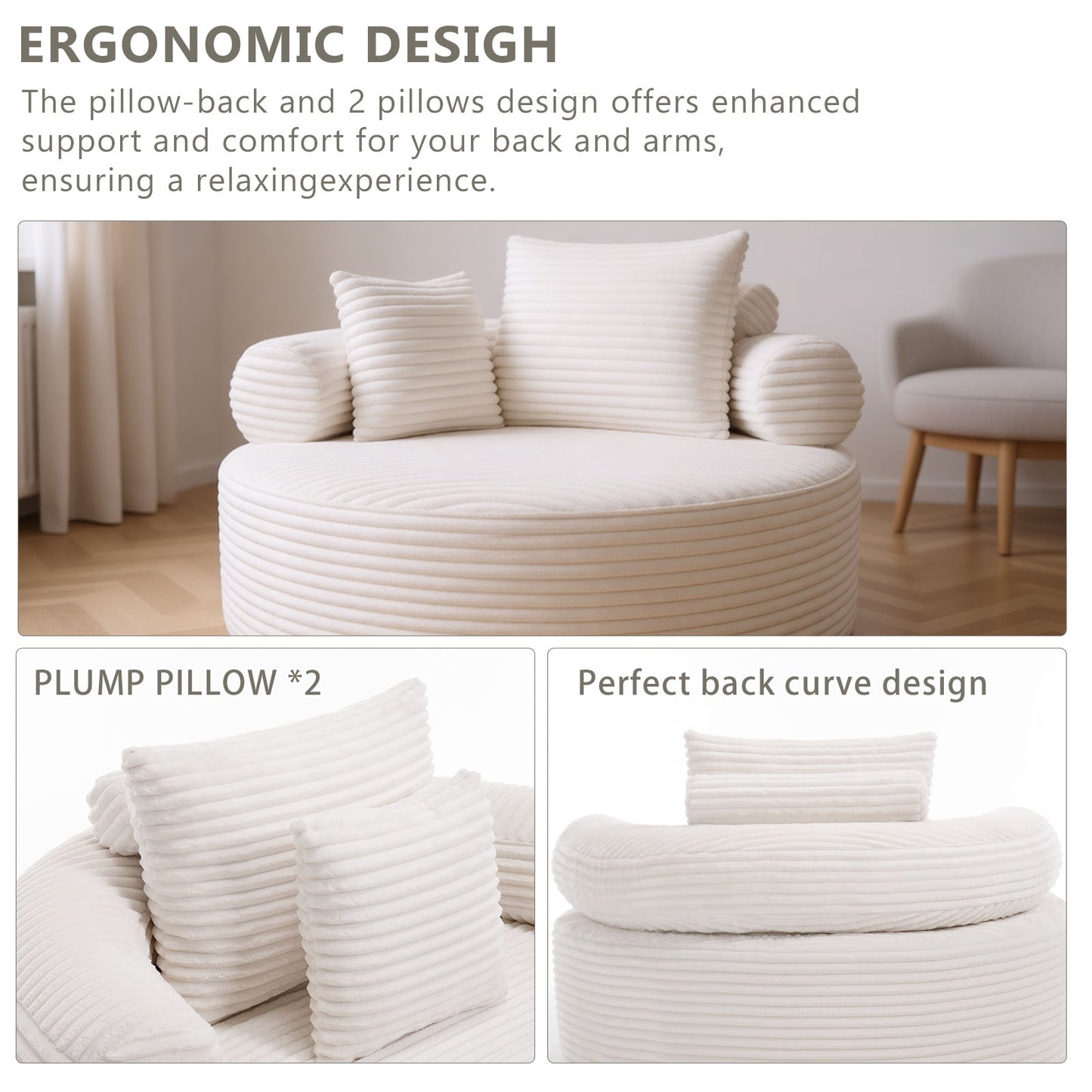 Velvet Spring-Core Compression Accent Chair — 1-Seat, 56"W — White