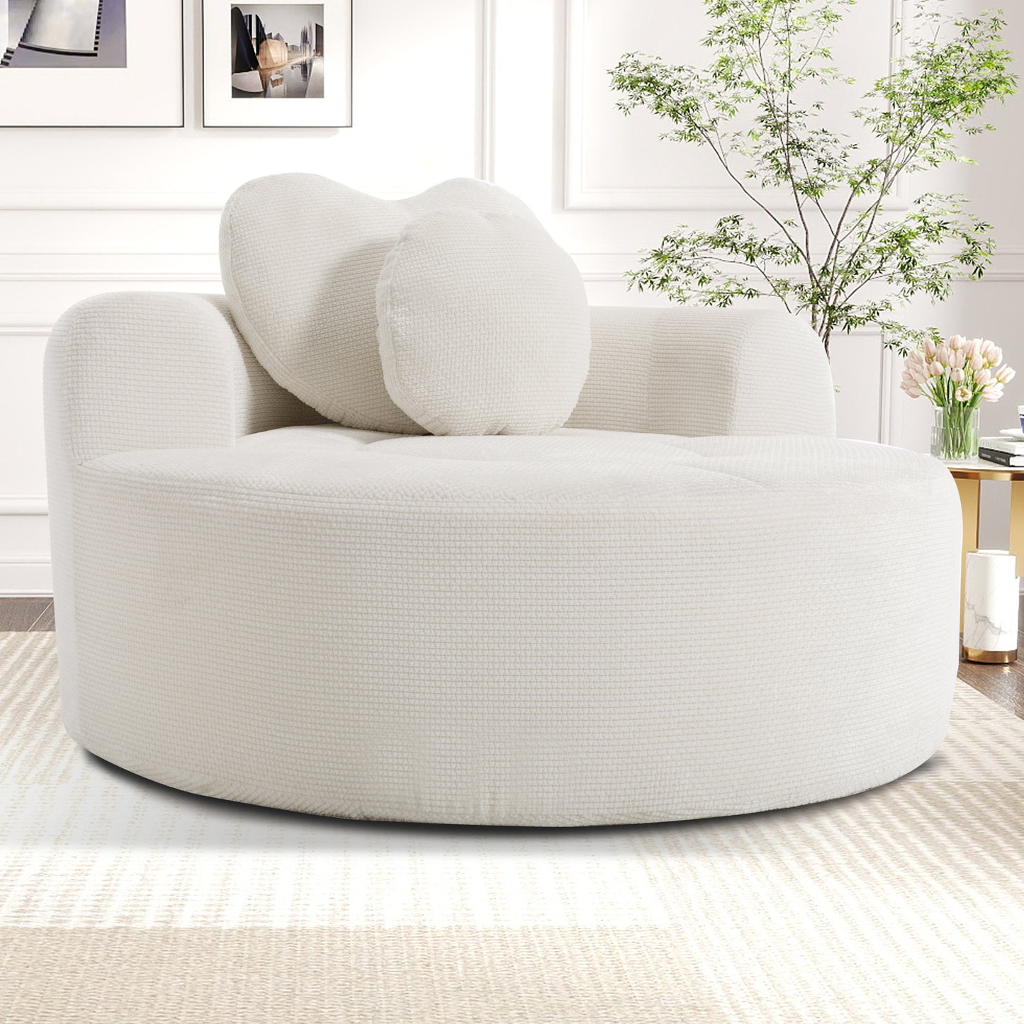 Polyester Compression Accent Chair — 1-Seat — Beige