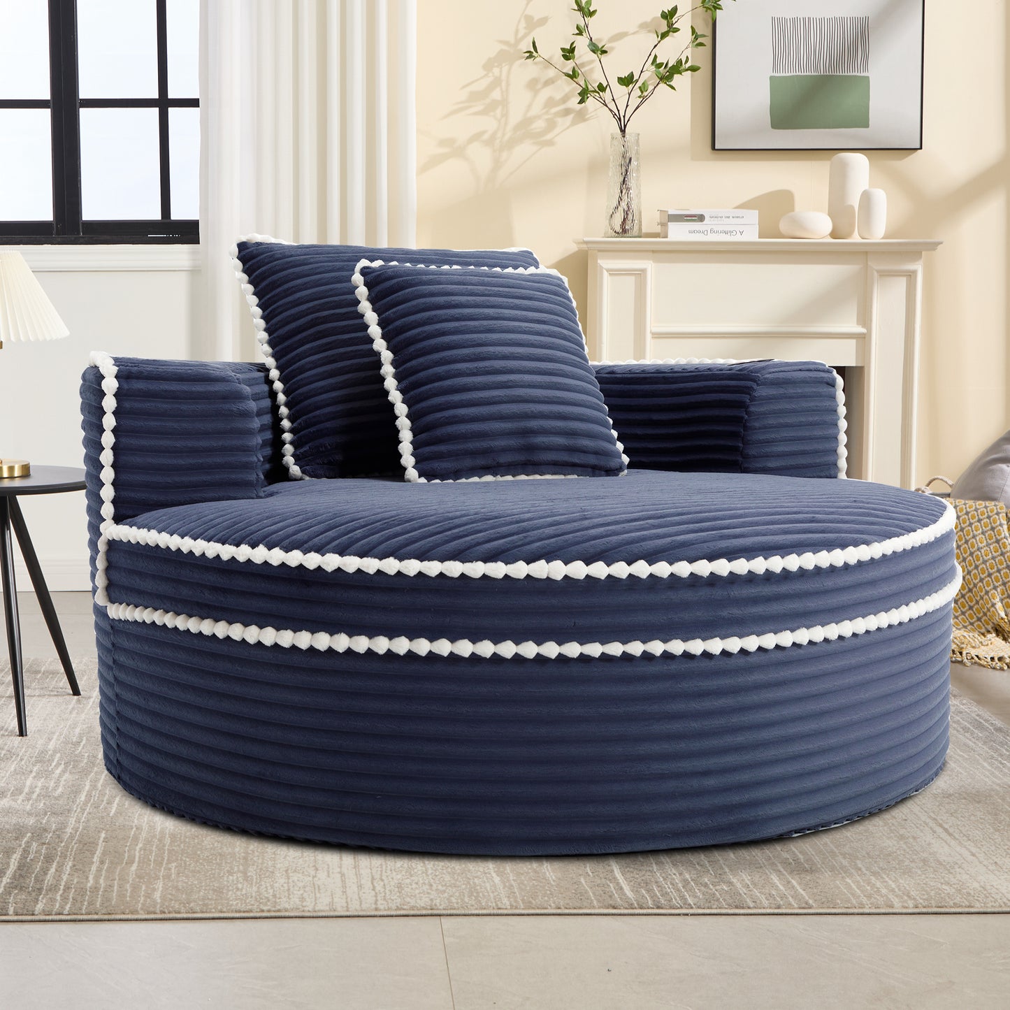 Velvet Spring-Core Compression Accent Chair — 1-Seat, 55"W — Blue