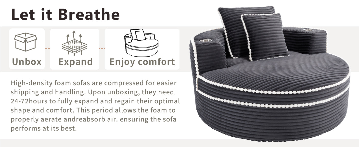 Velvet Spring-Core Compression Accent Chair — 1-Seat, 55"W — Dark Grey