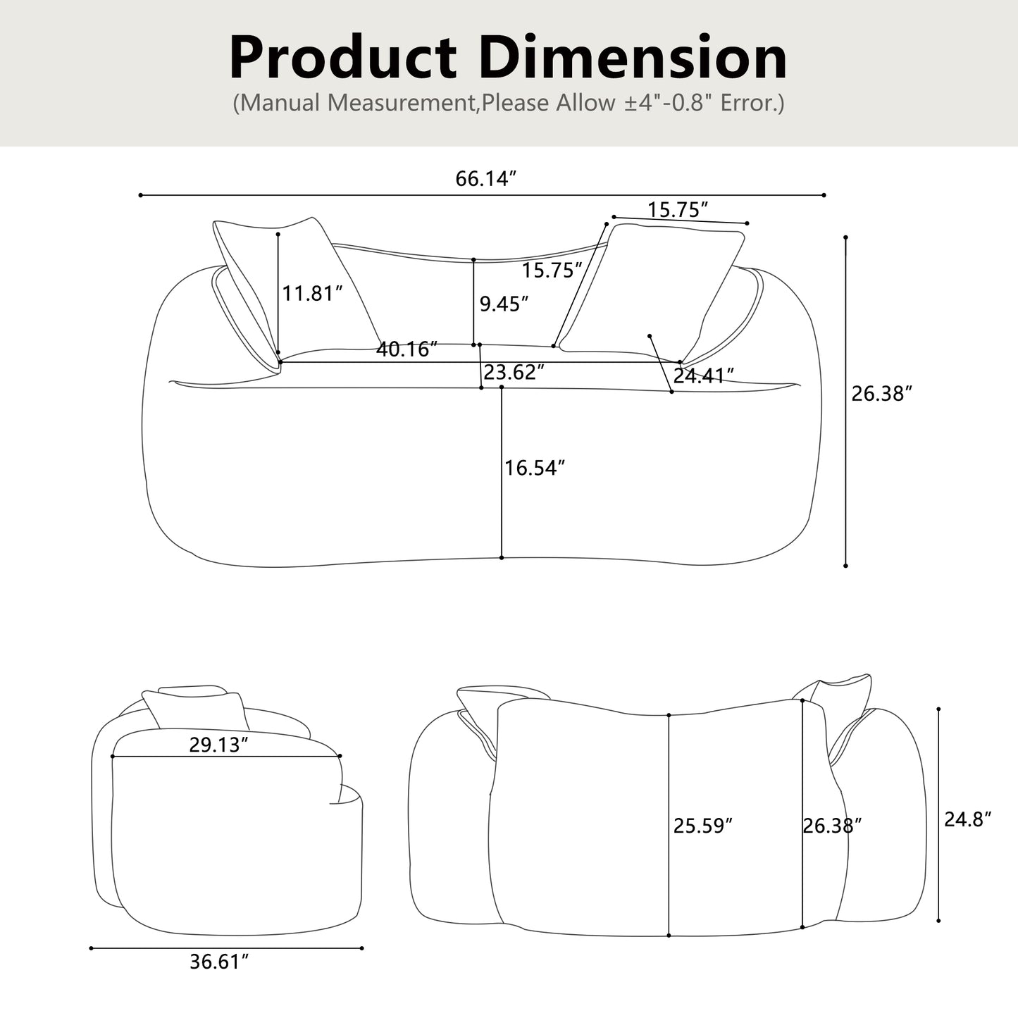 Chenille Spring-Core Compression Loveseat — 2-Seat — dimensions