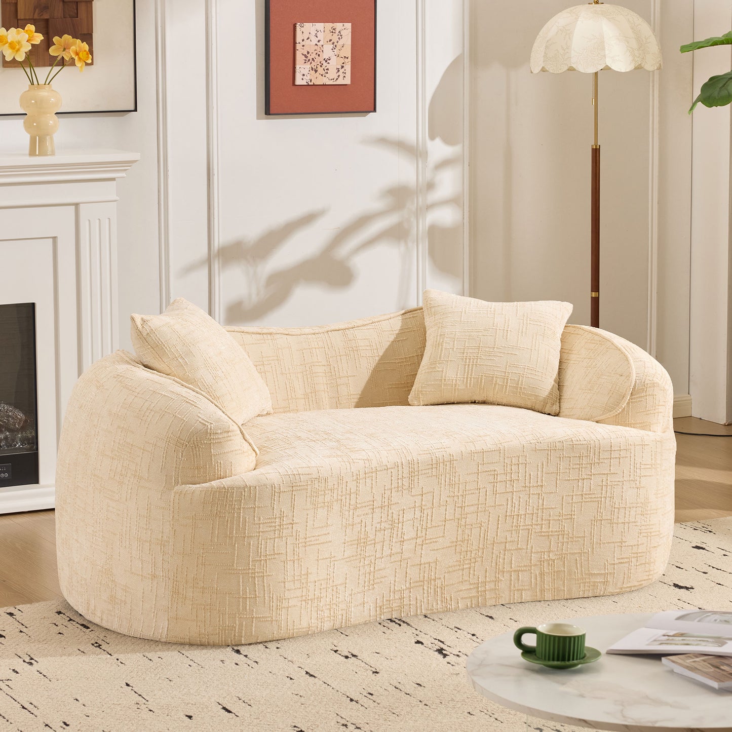 Chenille Spring-Core Compression Loveseat — 2-Seat — Beige