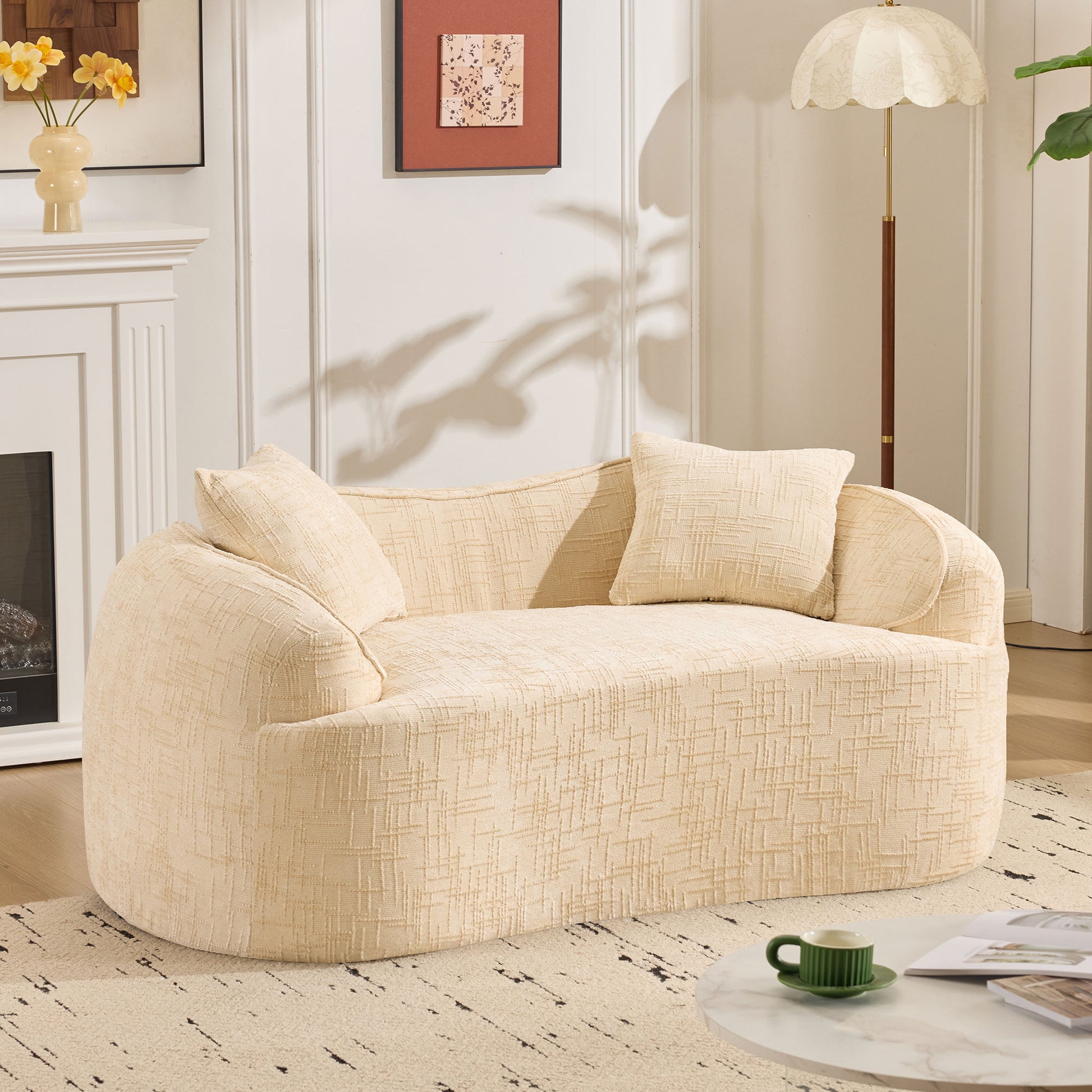 Chenille Spring-Core Compression Loveseat — 2-Seat — Beige