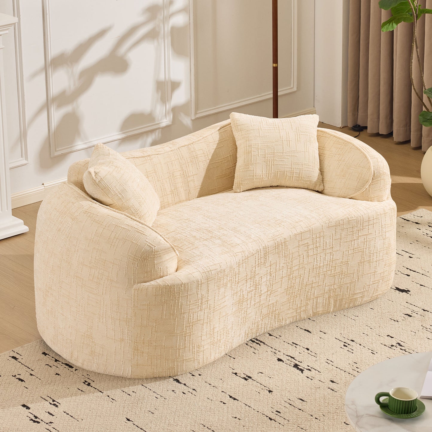 Chenille Spring-Core Compression Loveseat — 2-Seat — Beige