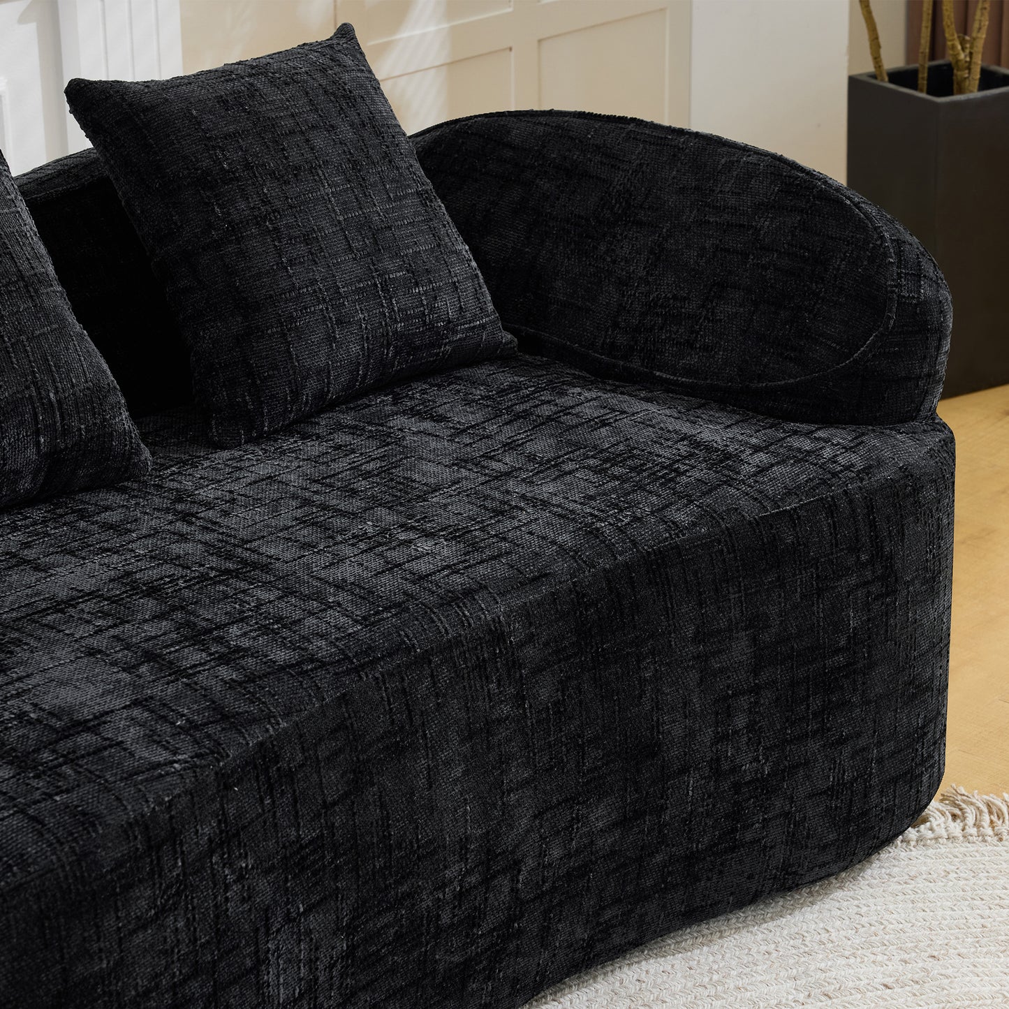 Chenille Spring-Core Compression Loveseat — 2-Seat — Black