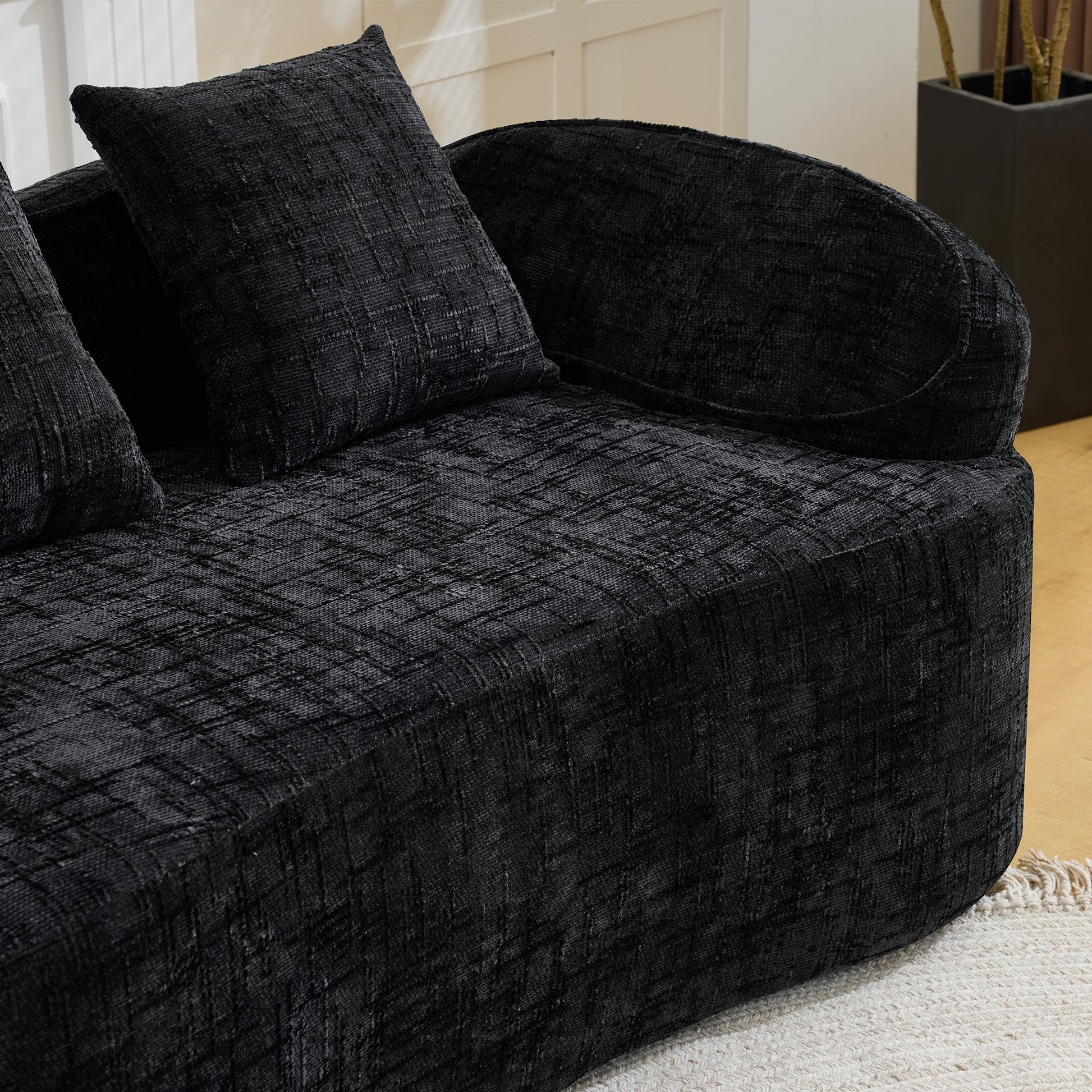 Chenille Spring-Core Compression Loveseat — 2-Seat — Black