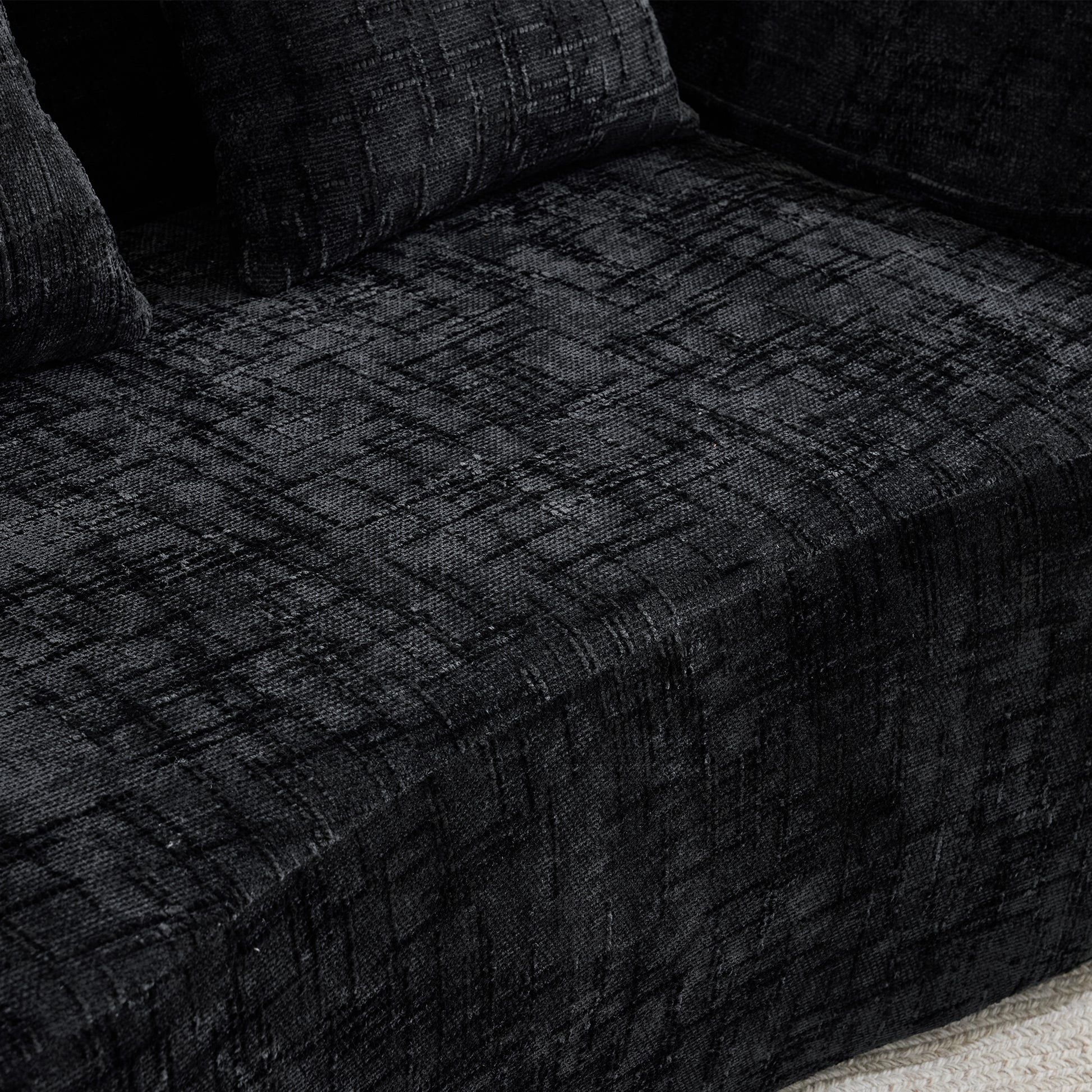 Chenille Spring-Core Compression Loveseat — 2-Seat — Black