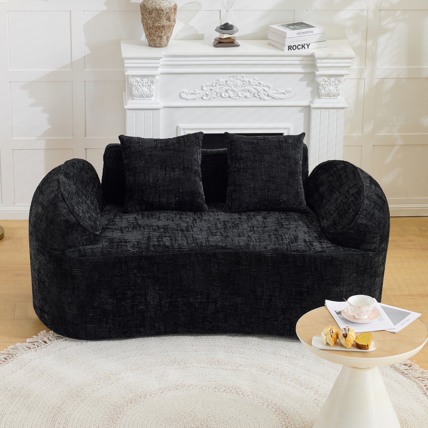Chenille Spring-Core Compression Loveseat — 2-Seat — Black