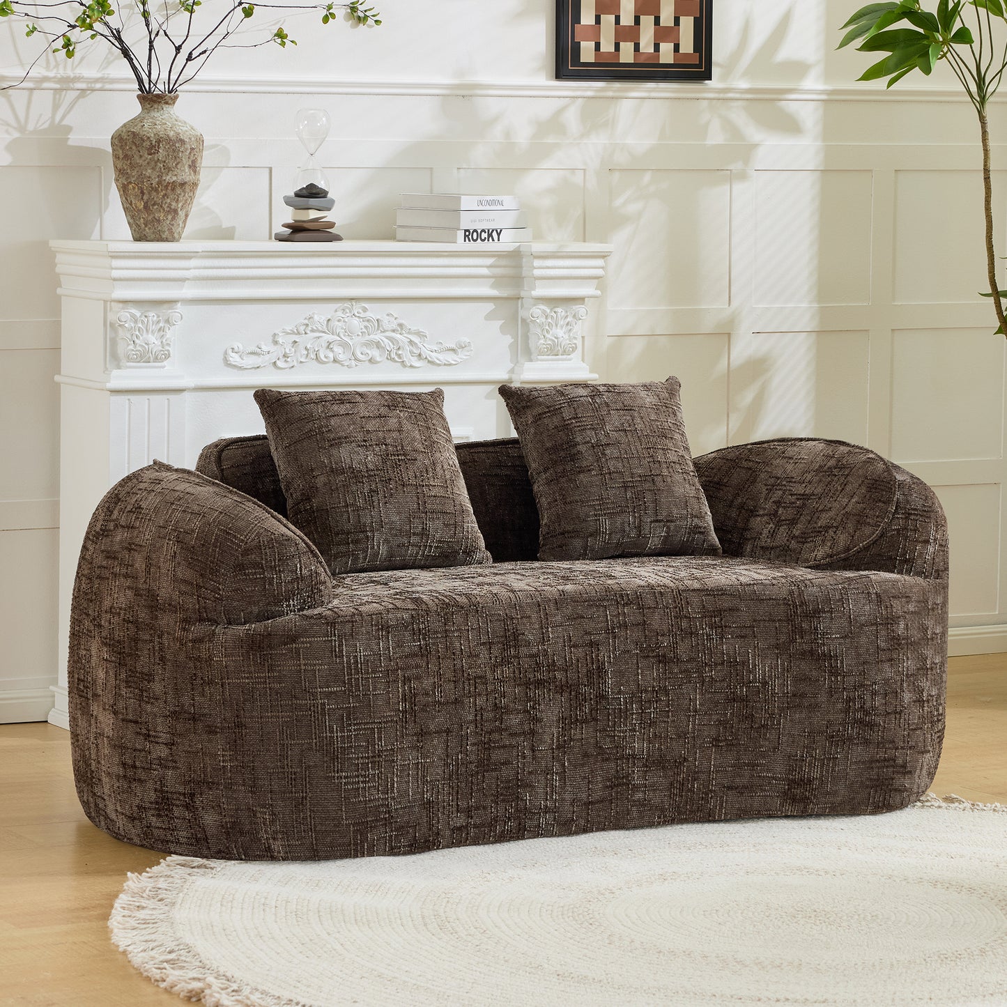 Chenille Spring-Core Compression Loveseat — 2-Seat — Brown