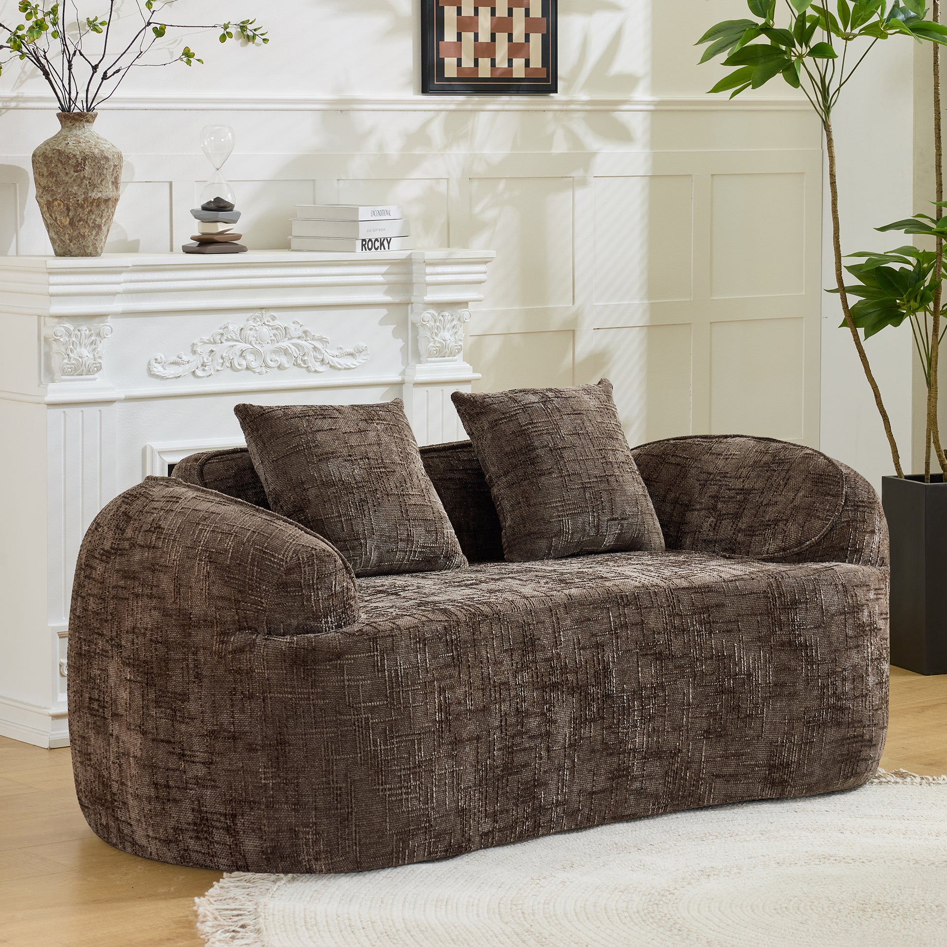Chenille Spring-Core Compression Loveseat — 2-Seat — Brown