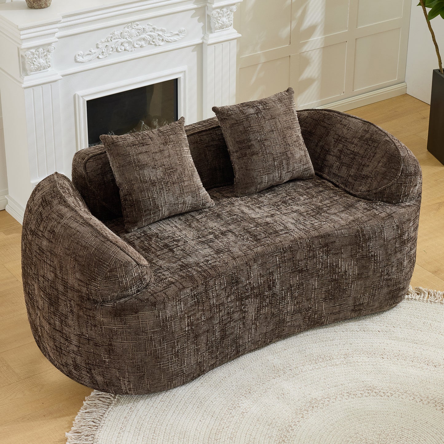 Chenille Spring-Core Compression Loveseat — 2-Seat — Brown