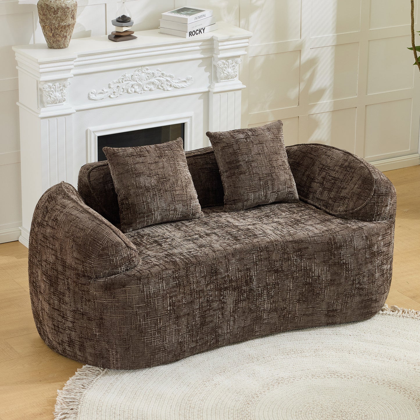 Chenille Spring-Core Compression Loveseat — 2-Seat — Brown