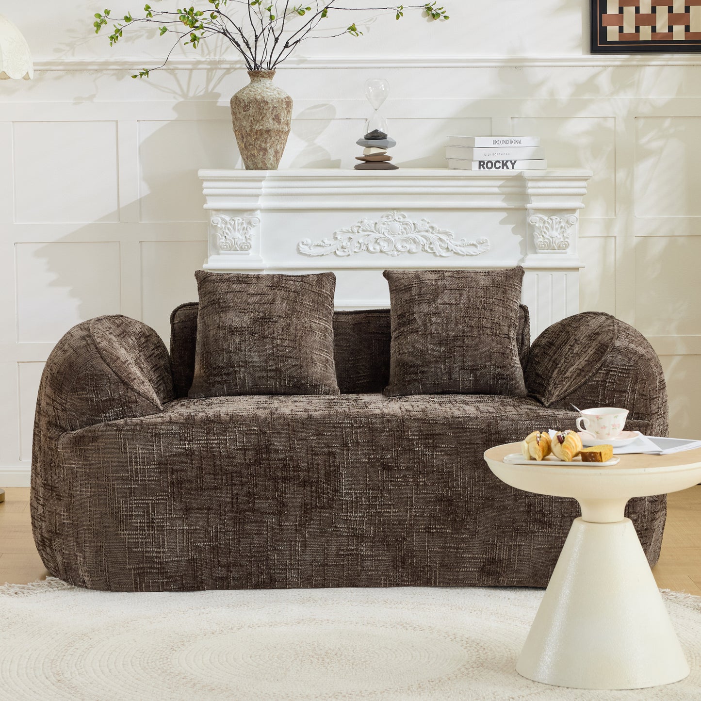Chenille Spring-Core Compression Loveseat — 2-Seat — Brown