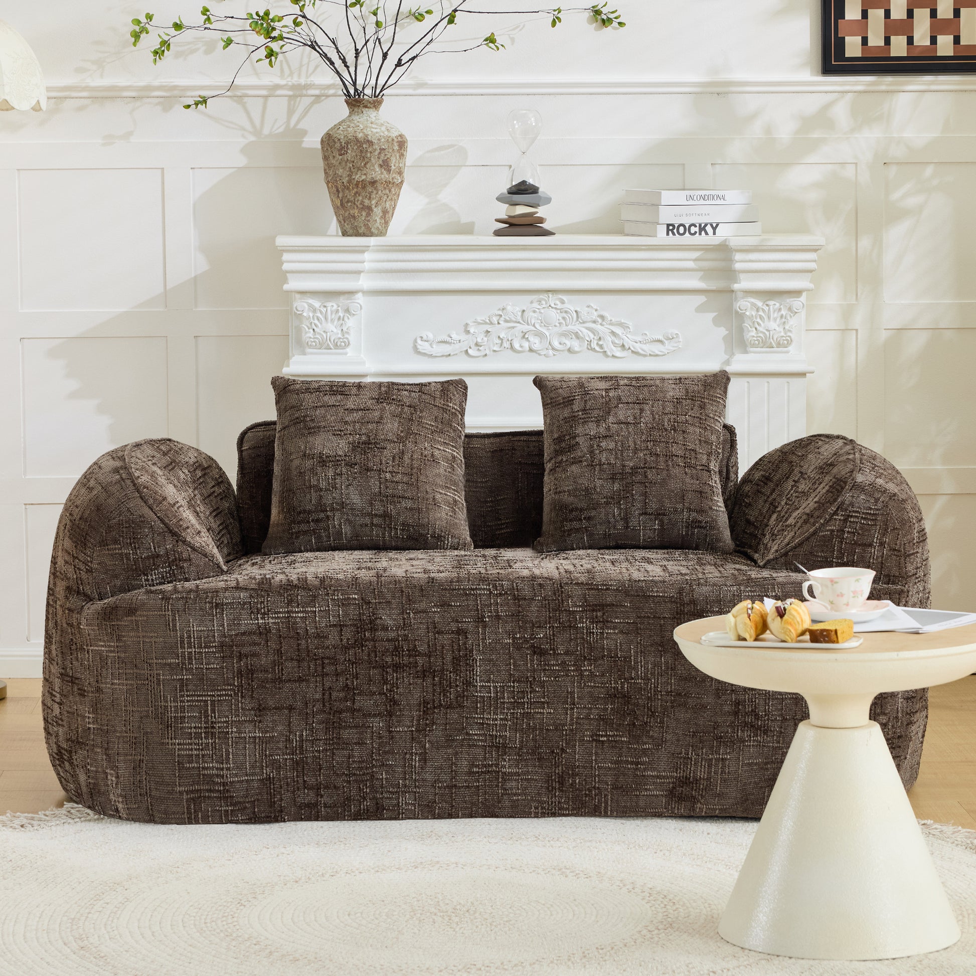 Chenille Spring-Core Compression Loveseat — 2-Seat — Brown