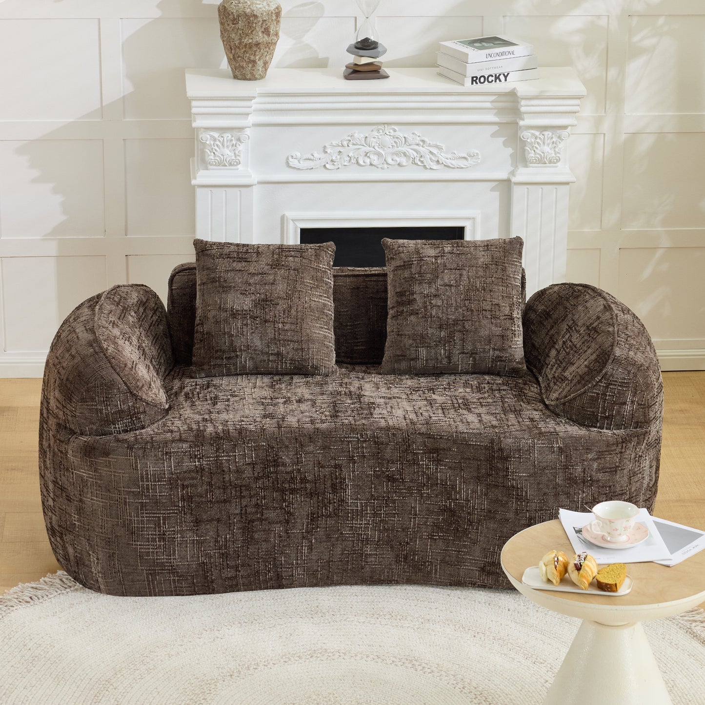 Chenille Spring-Core Compression Loveseat — 2-Seat — Brown