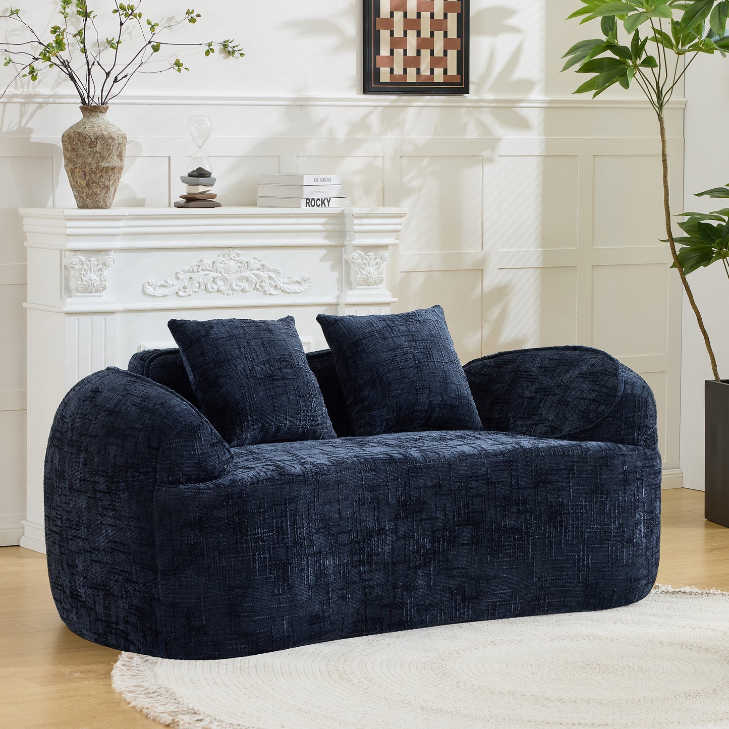 Chenille Spring-Core Compression Loveseat — 2-Seat — Dark Blue