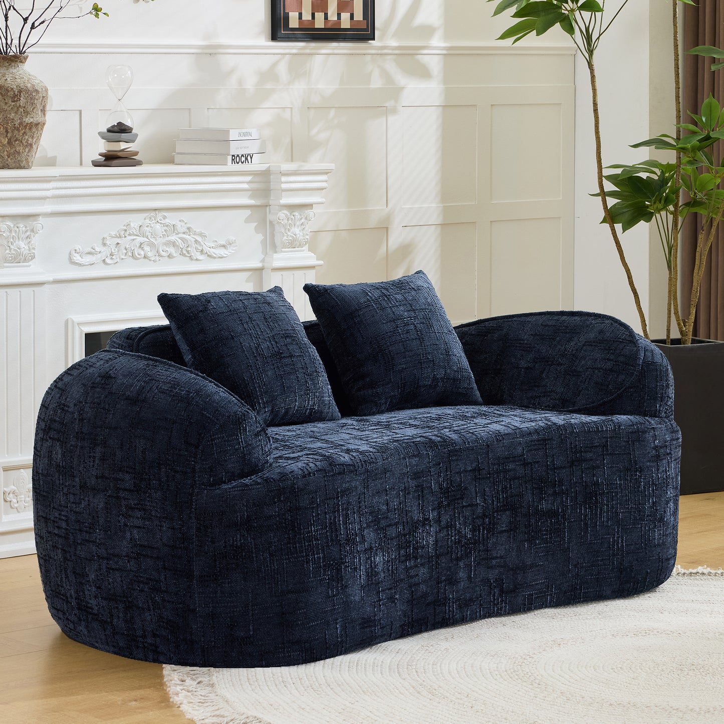 Chenille Spring-Core Compression Loveseat — 2-Seat — Dark Blue