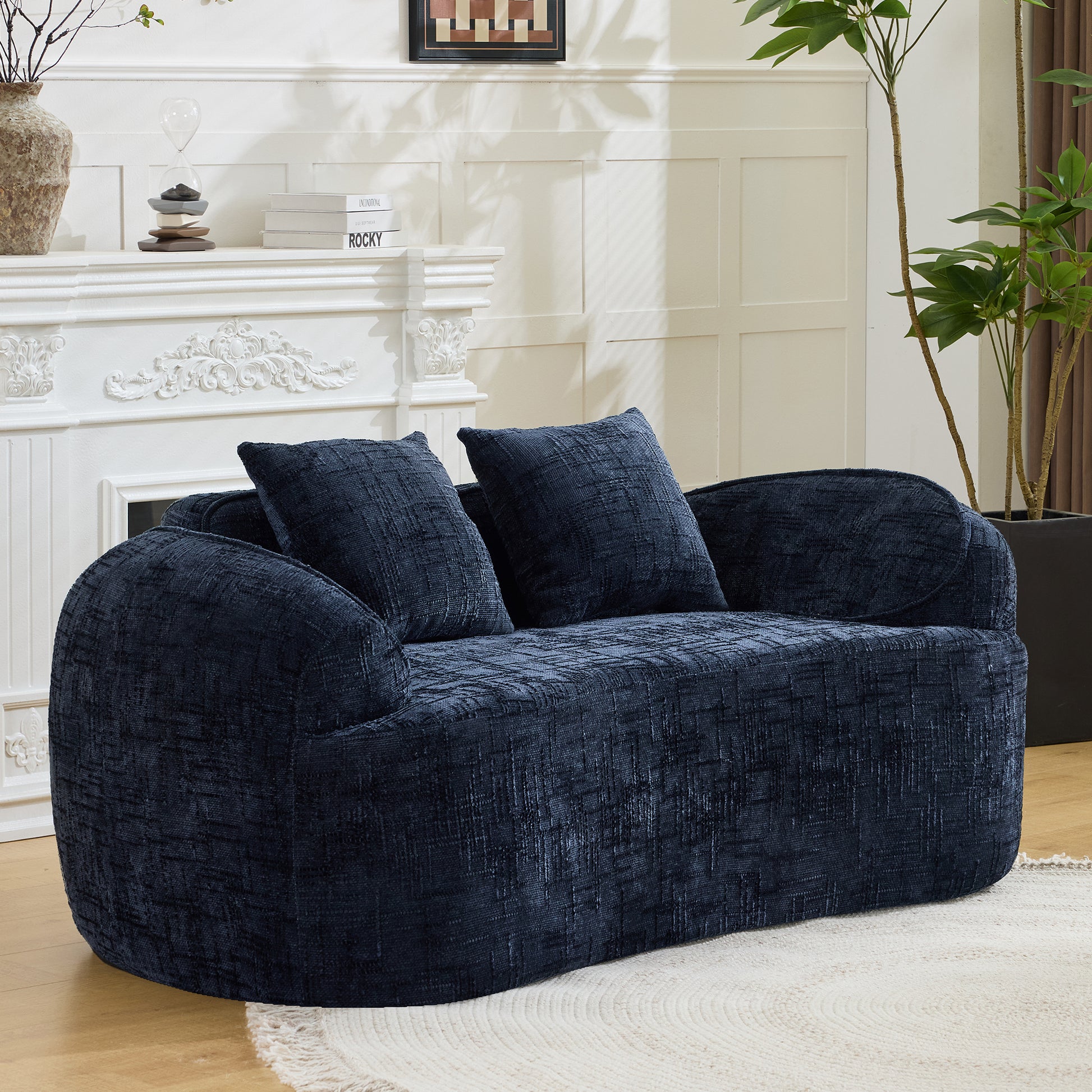 Chenille Spring-Core Compression Loveseat — 2-Seat — Dark Blue