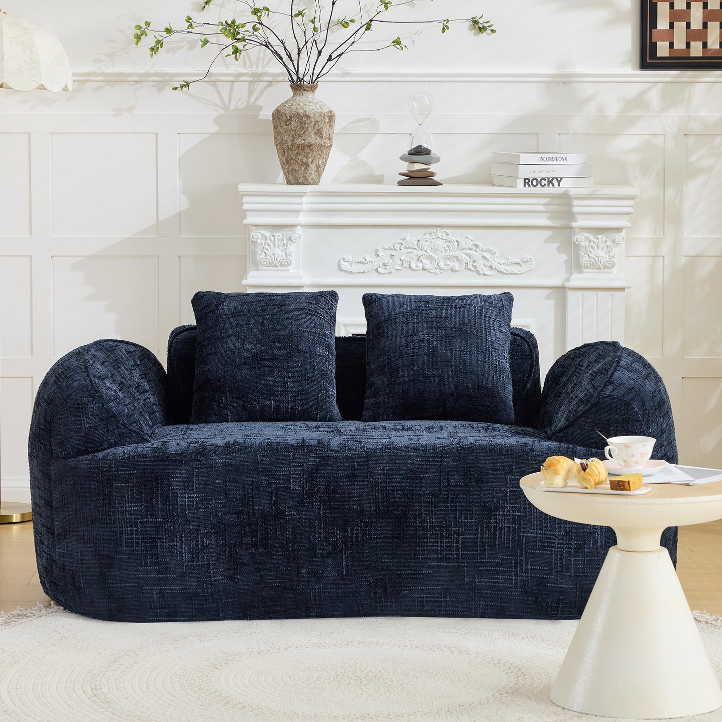 Chenille Spring-Core Compression Loveseat — 2-Seat — Dark Blue