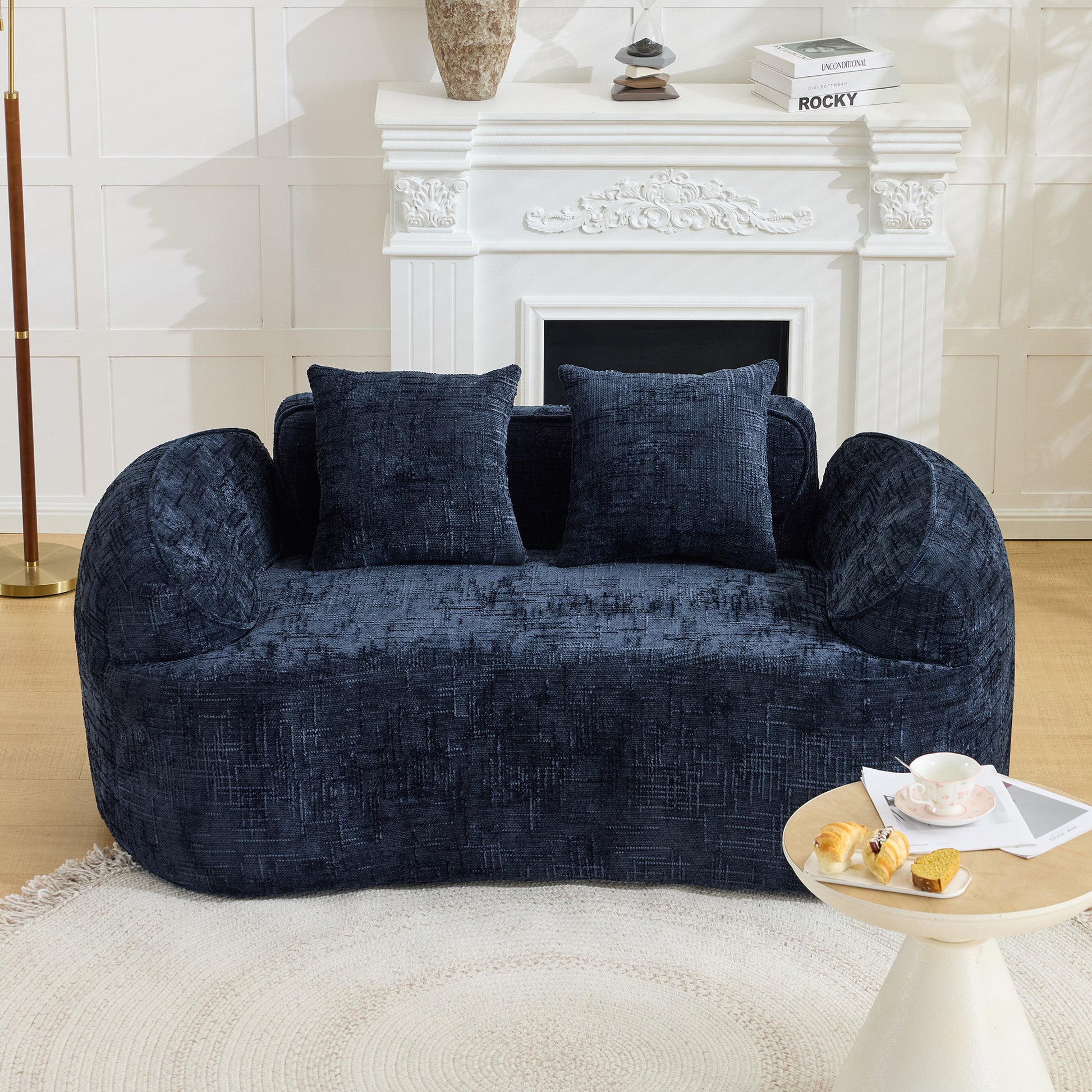 Chenille Spring-Core Compression Loveseat — 2-Seat — Dark Blue