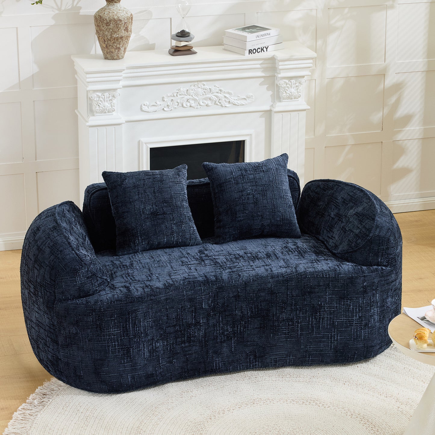 Chenille Spring-Core Compression Loveseat — 2-Seat — Dark Blue