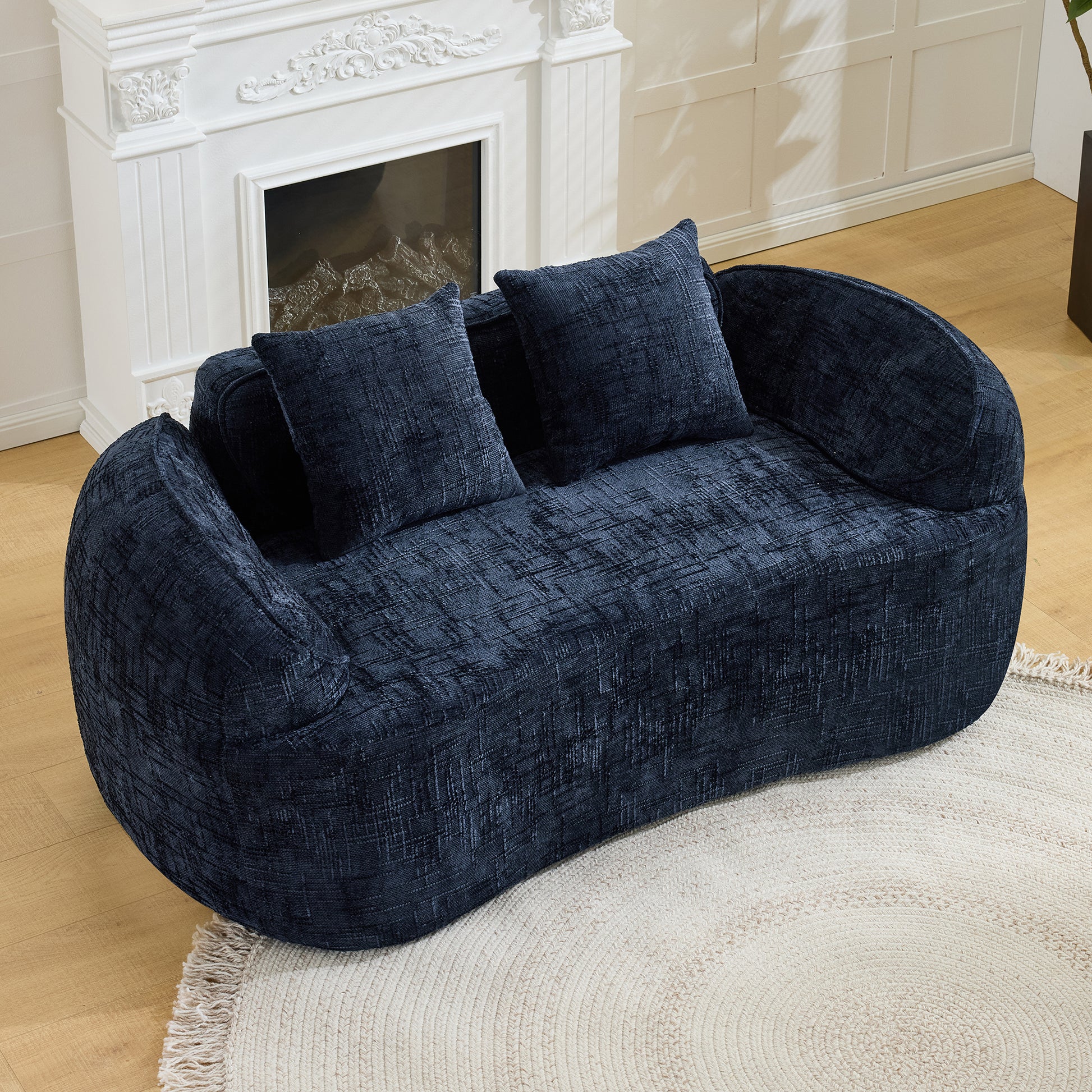 Chenille Spring-Core Compression Loveseat — 2-Seat — Dark Blue