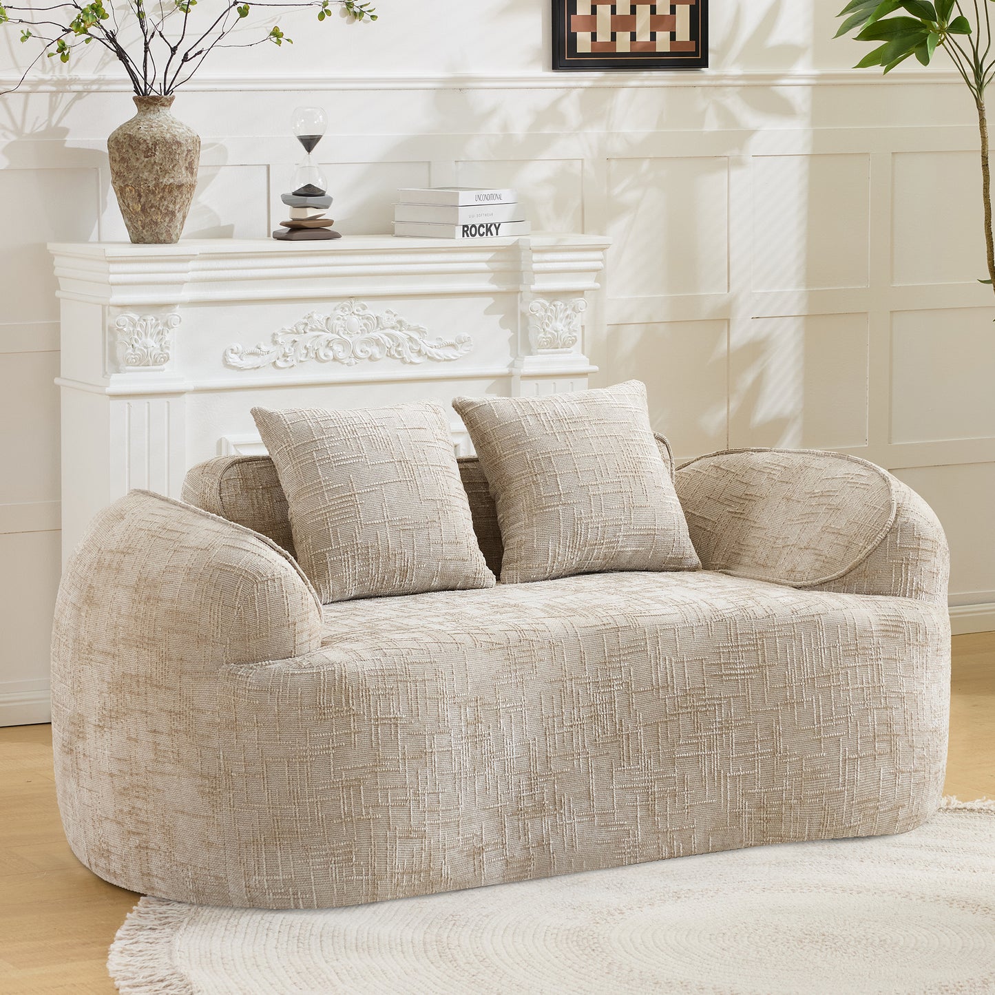 Chenille Spring-Core Compression Loveseat — 2-Seat — Light Khaki