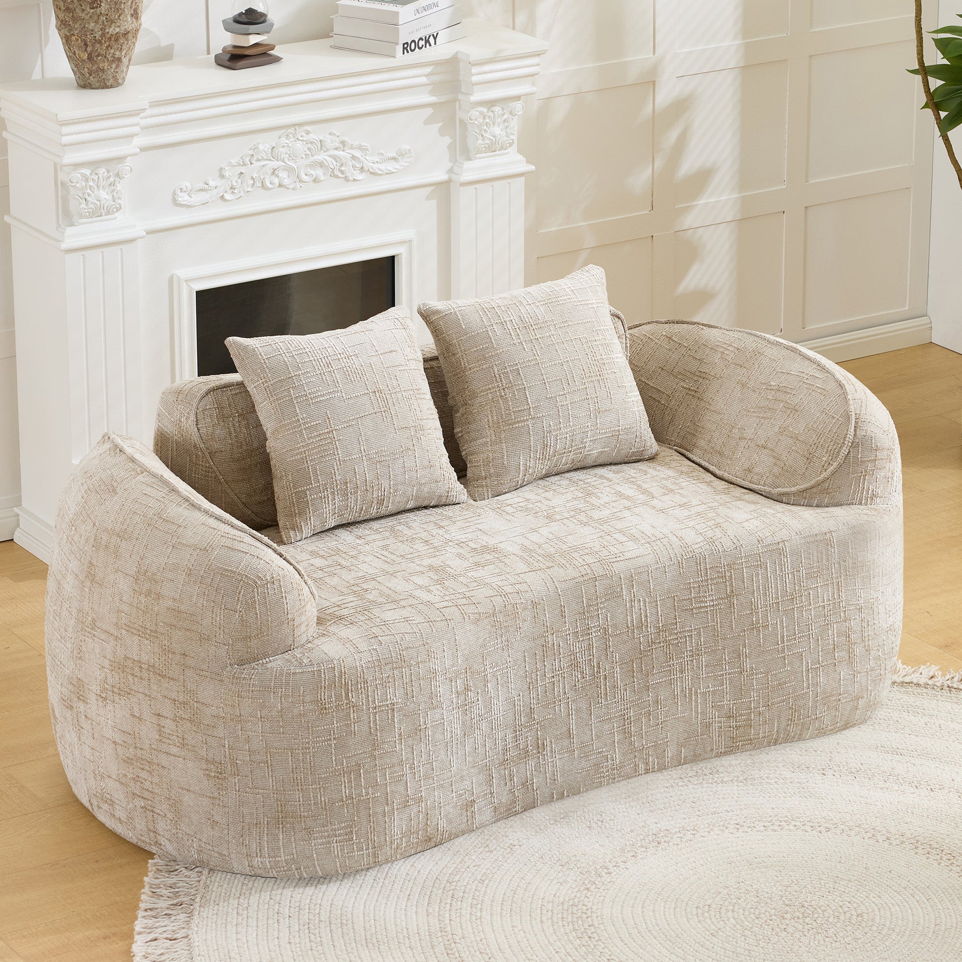 Chenille Spring-Core Compression Loveseat — 2-Seat — Light Khaki