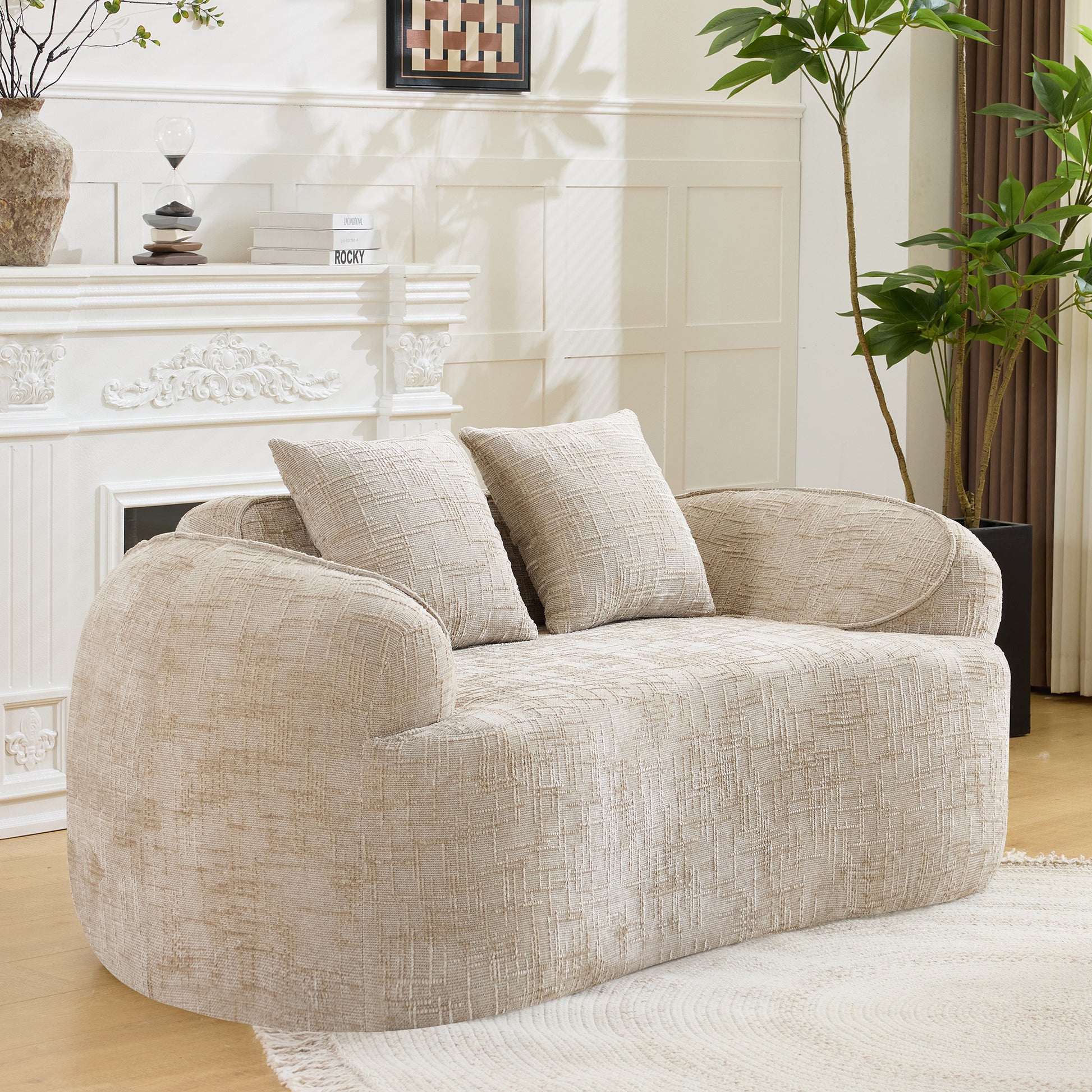 Chenille Spring-Core Compression Loveseat — 2-Seat — Light Khaki