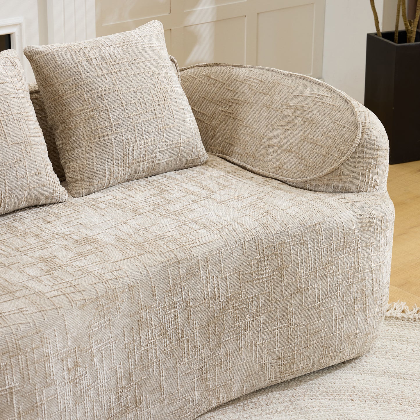 Chenille Spring-Core Compression Loveseat — 2-Seat — Light Khaki